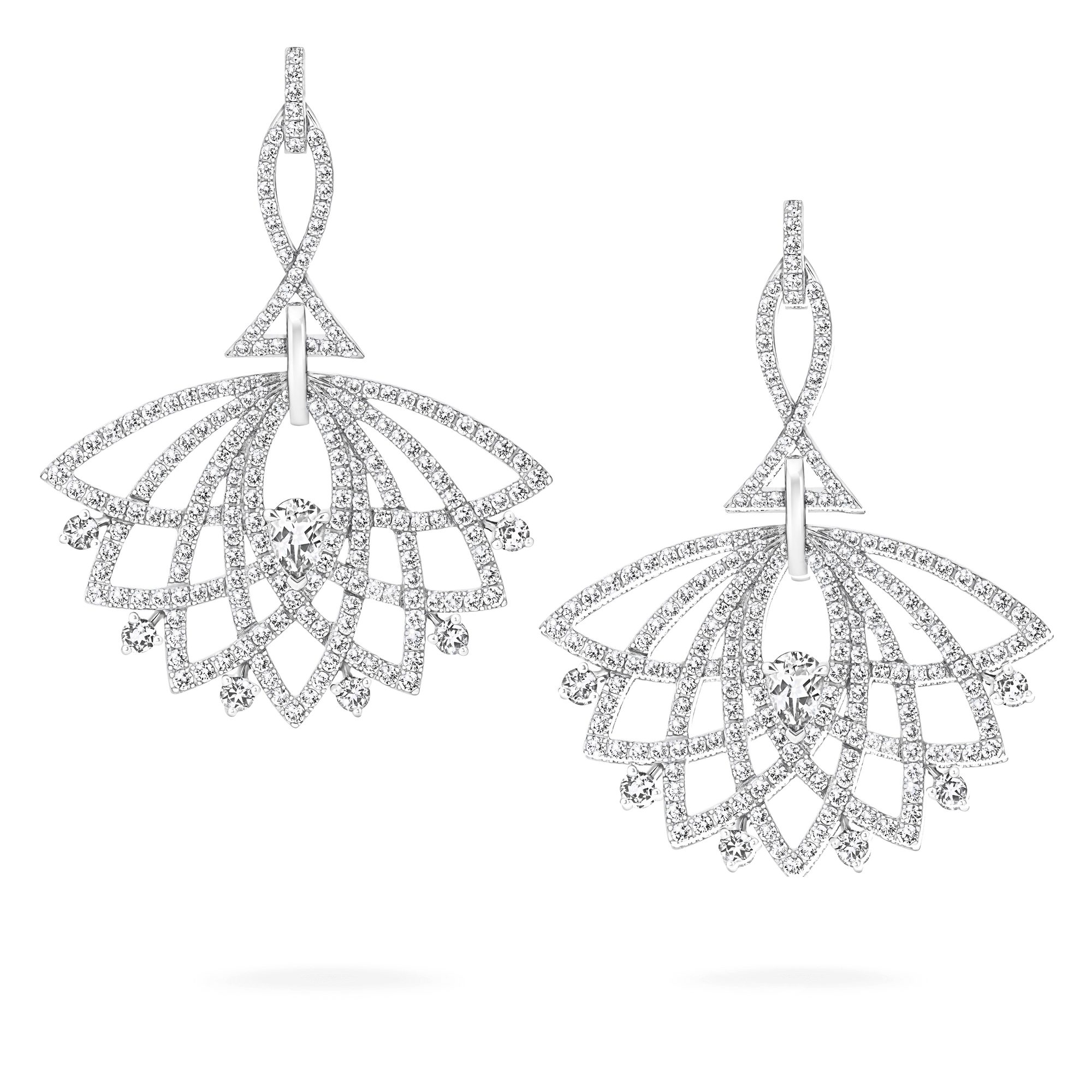 Garrard Lotus Jewellery Collection Lotus Bloom Diamond Drop Earrings In 18K White Gold, 2019344, Hero