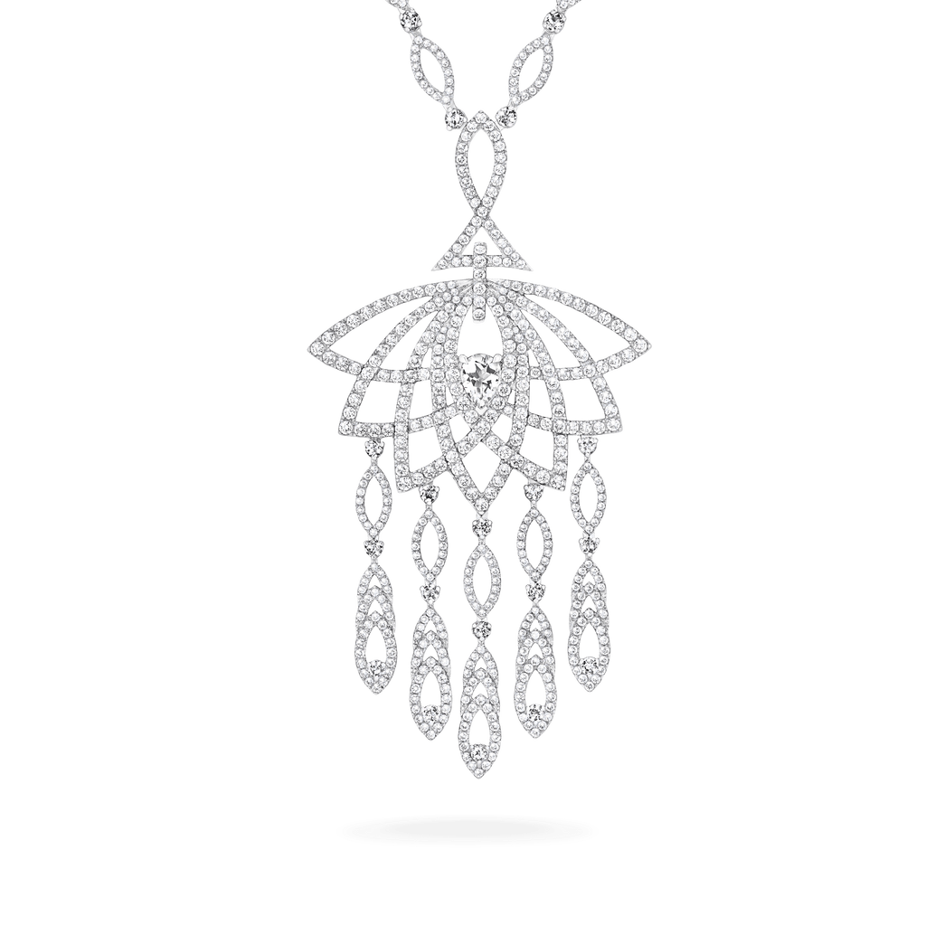 Garrard Lotus Jewellery Collection Lotus Bloom Diamond Slider Pendant In 18K White Gold, 2019338, Hero