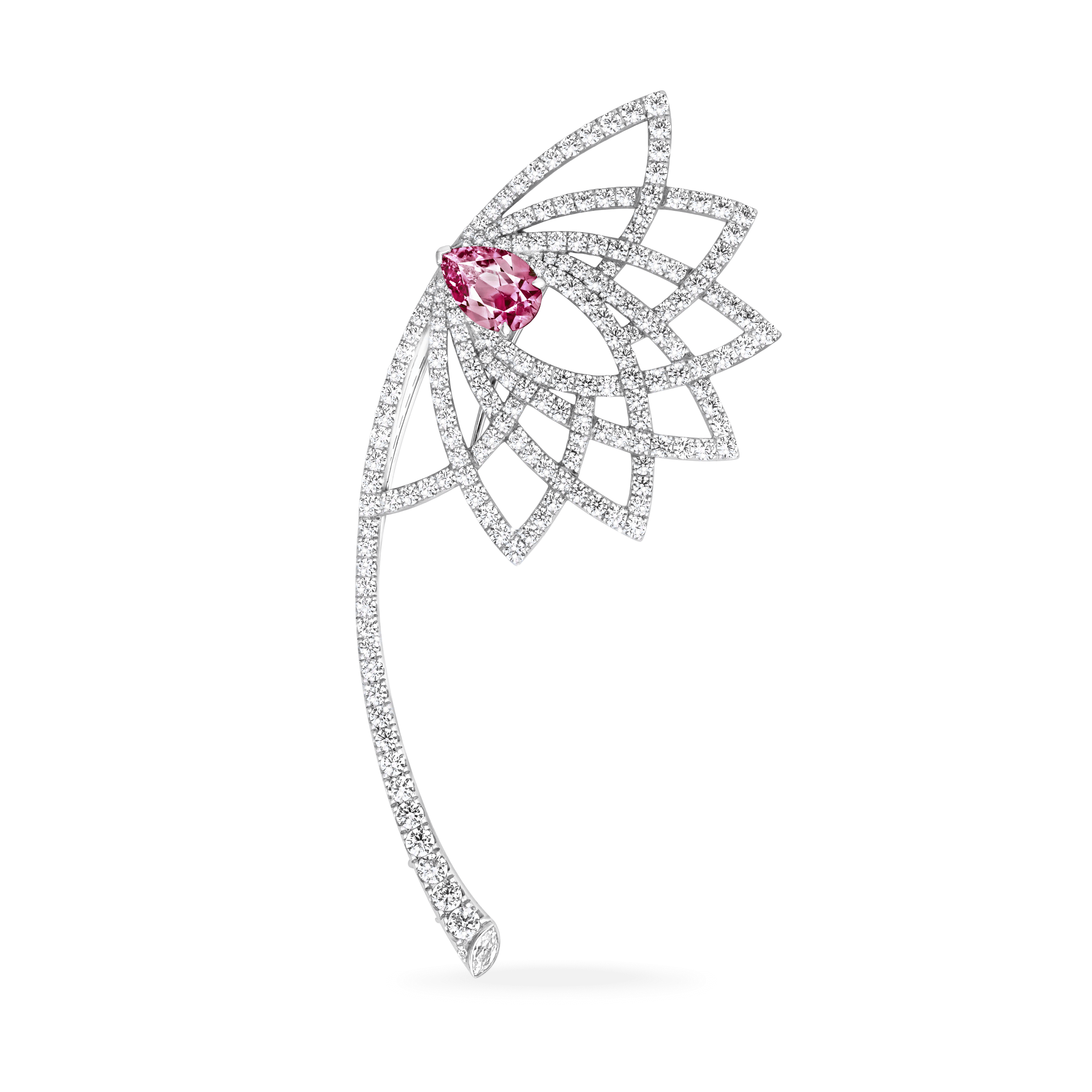 Lotus Bloom Pink Sapphire and Diamond Brooch | In 18K White Gold