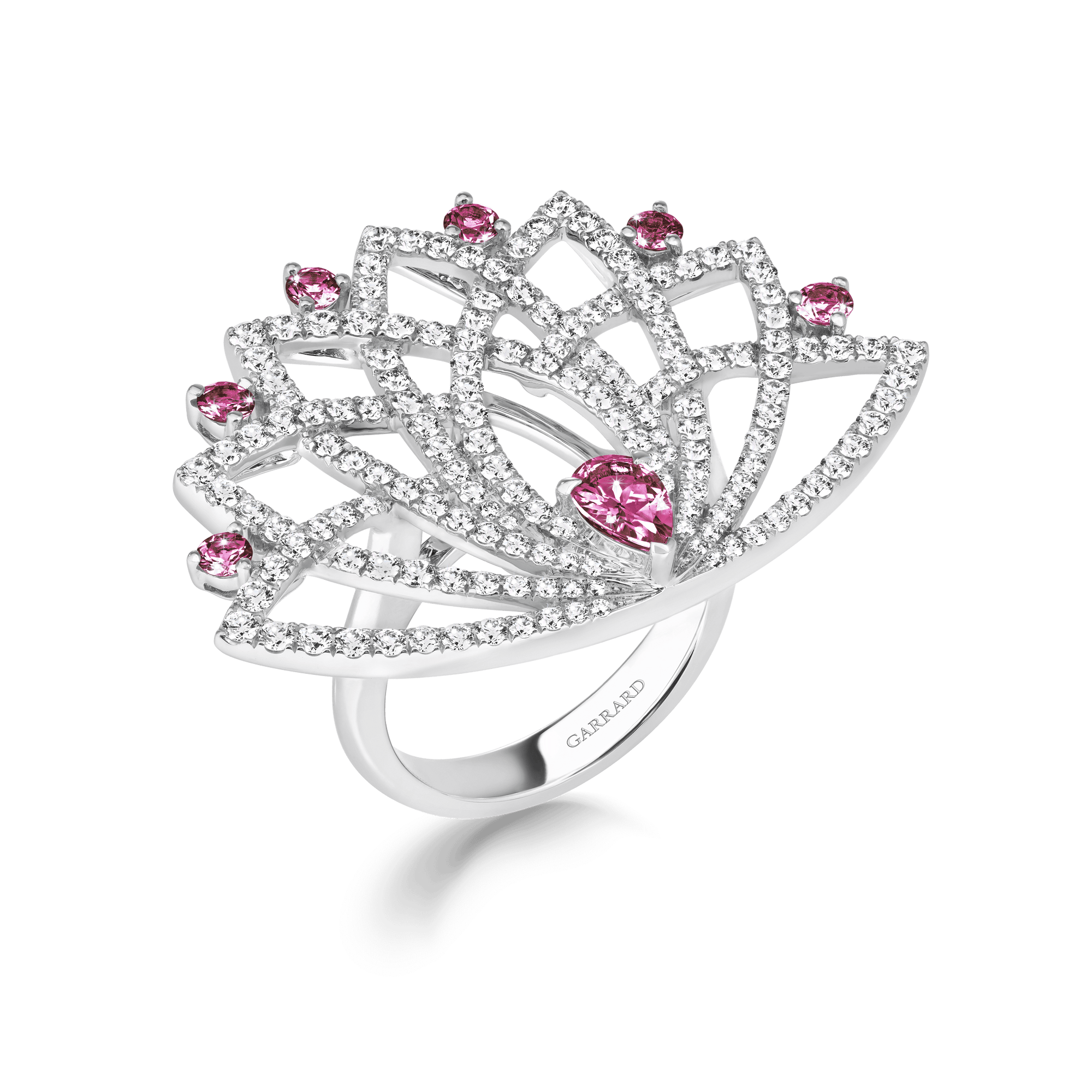 Garrard Lotus Jewellery Collection Lotus Bloom Sapphire and Diamond Ring In 18K White Gold, 2019357, Hero