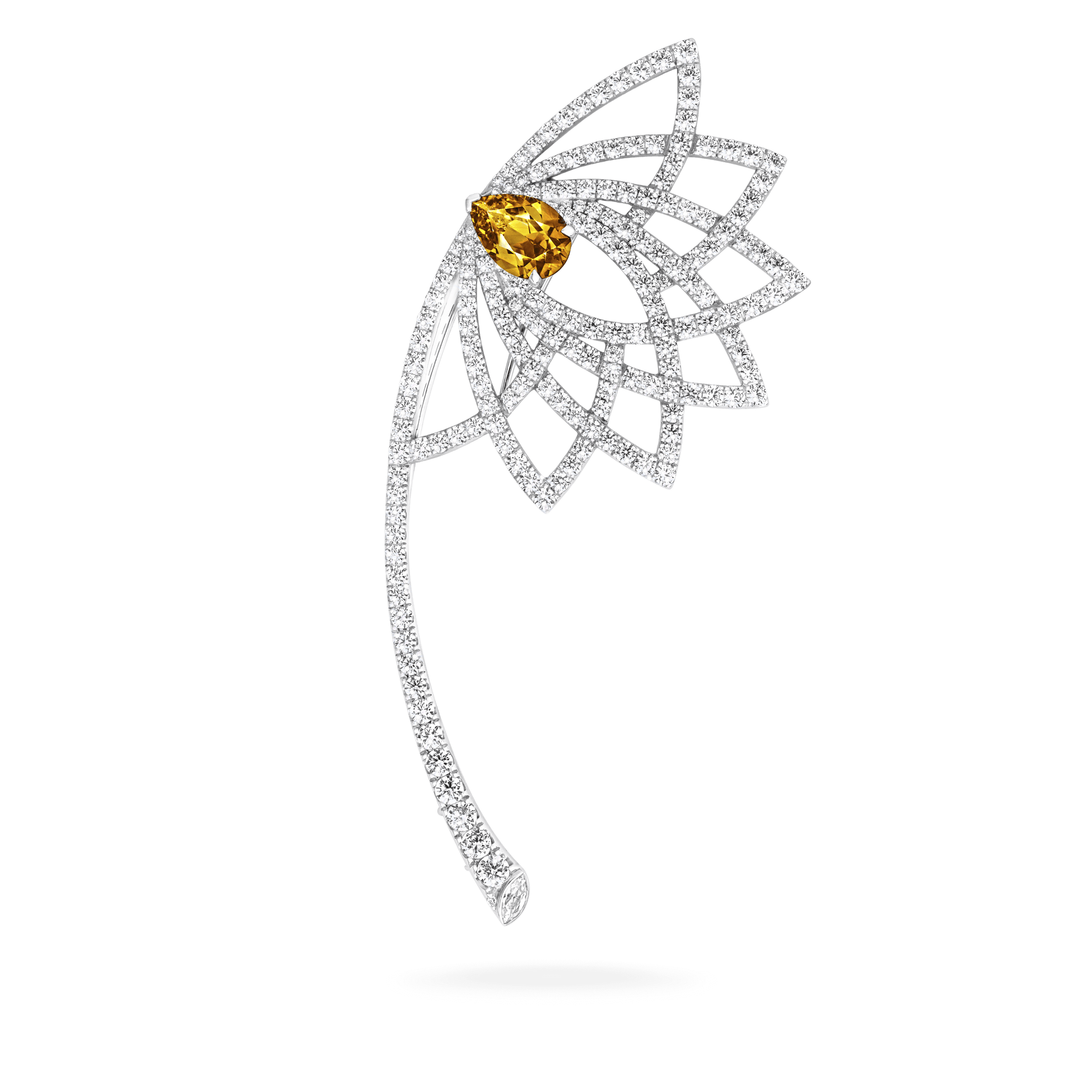 Garrard Lotus Jewellery Collection Lotus Bloom Yellow Sapphire and Diamond Brooch In 18K White Gold, 2019434, Hero
