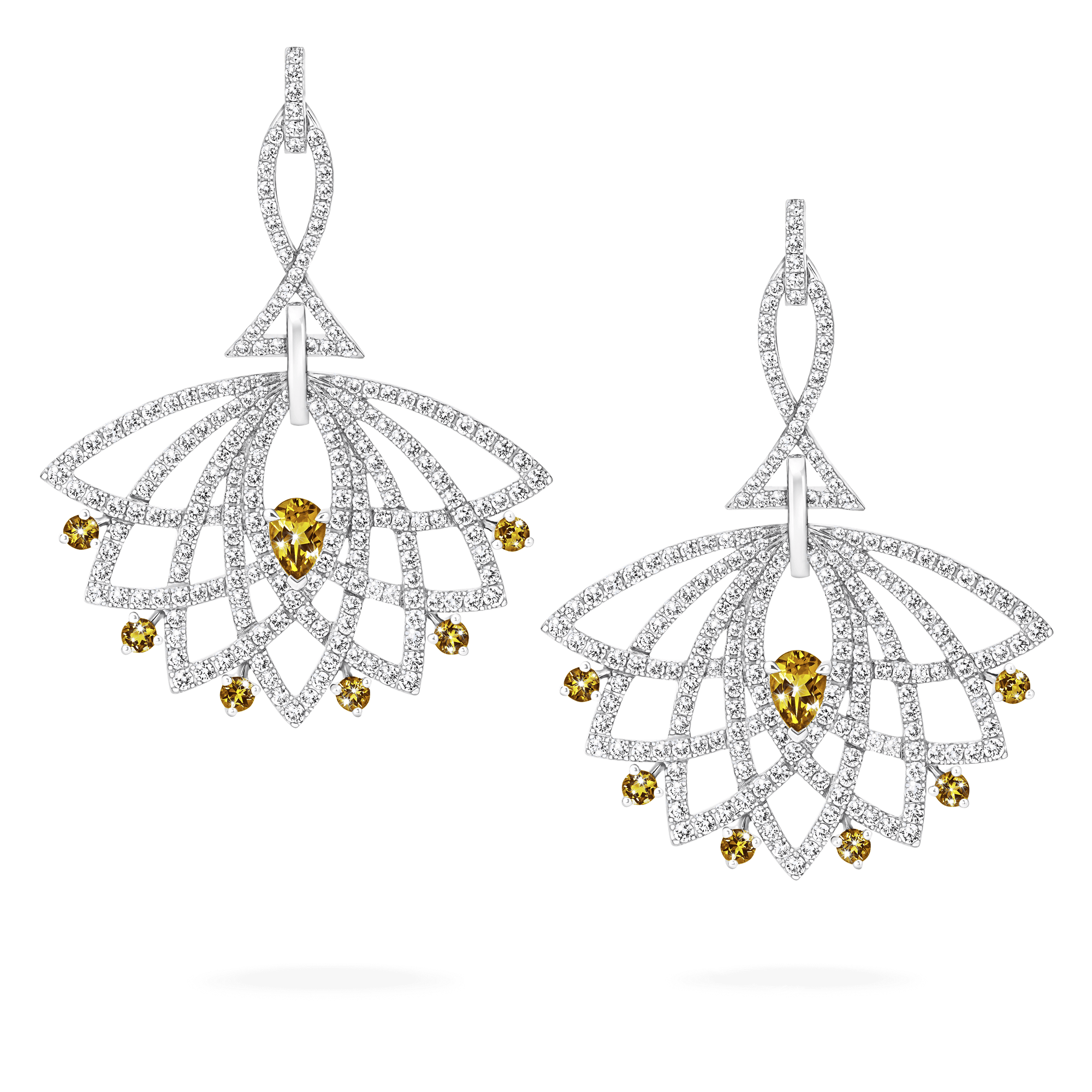 Garrard Lotus Jewellery Collection Lotus Bloom Yellow Sapphire and Diamond Drop Earrings In 18K White Gold, 2019348, Hero