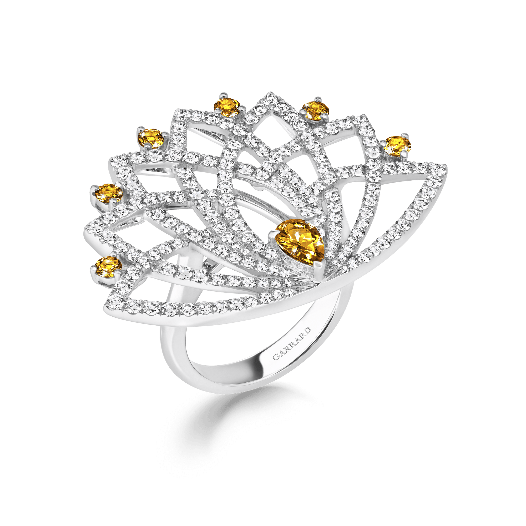 Garrard Lotus Jewellery Collection Lotus Bloom Yellow Sapphire and Diamond Ring In 18K White Gold, 2019360, Hero