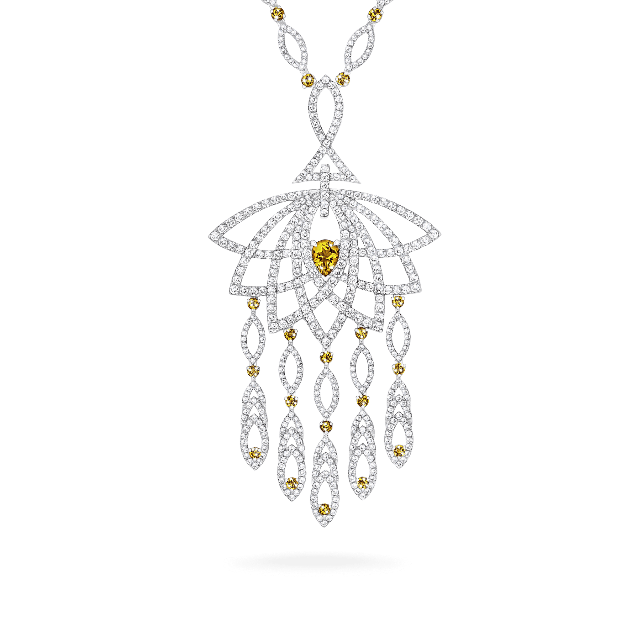 Garrard Lotus Jewellery Collection Lotus Bloom Yellow Sapphire and Diamond Slider Pendant In 18K White Gold, 2019342, Hero