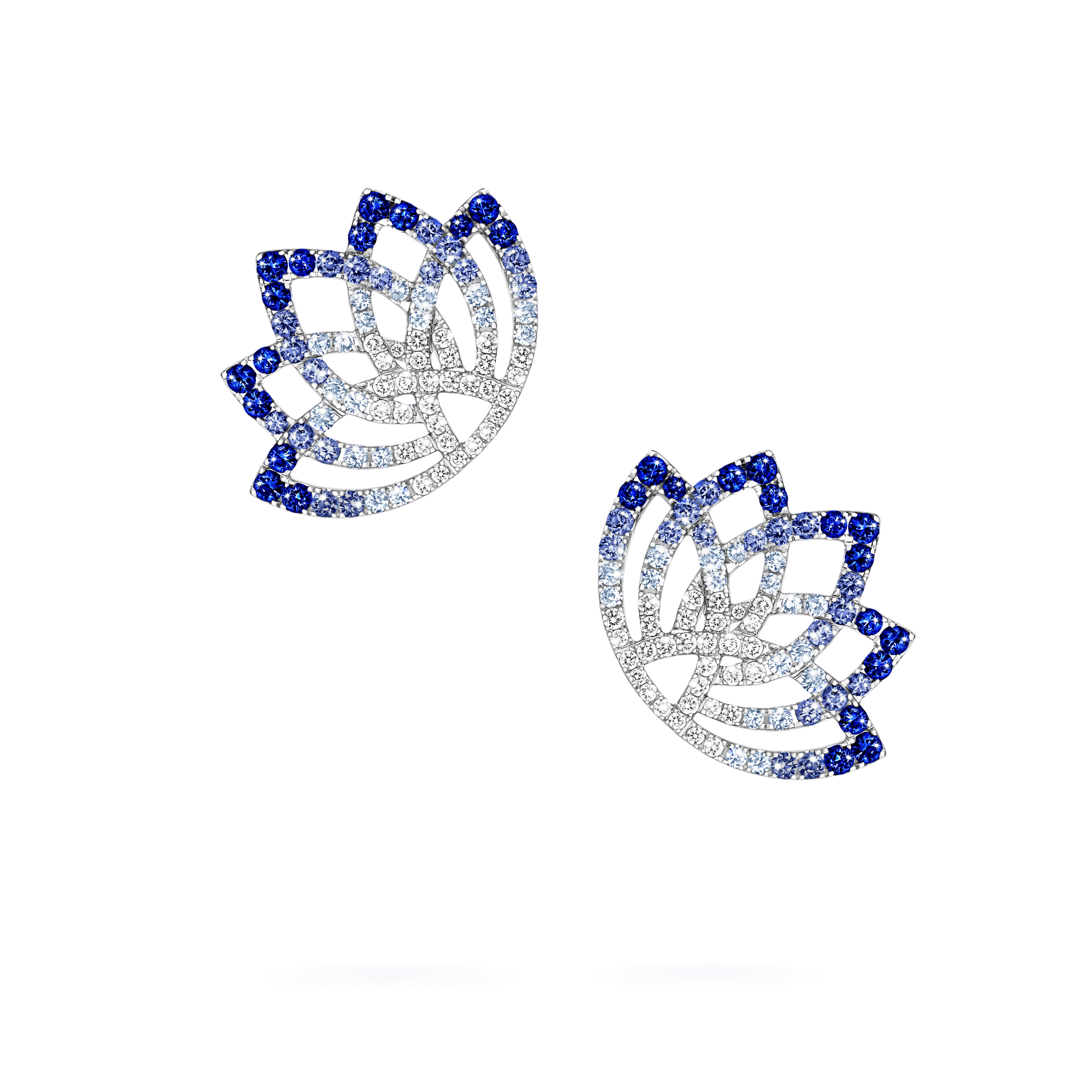 Garrard Lotus Jewellery Collection Lotus Flower Blue Sapphire and and Diamond Climber Earrings in 18K White Gold, 2019322, Hero