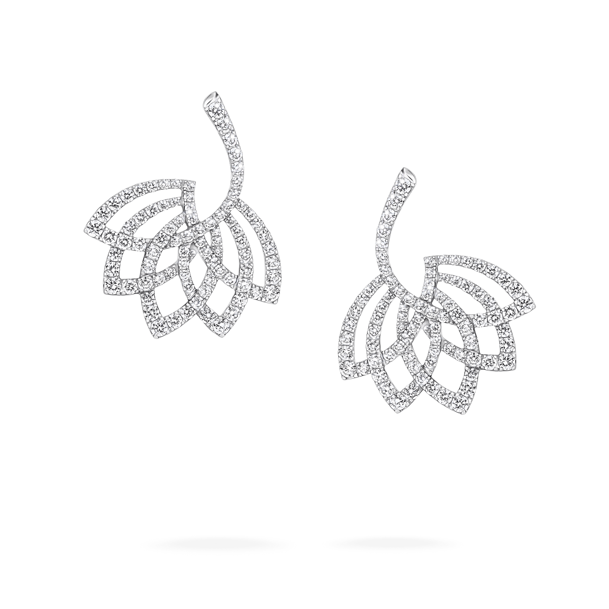 Garrard Lotus Jewellery Collection Lotus Flower Diamond Drop Earrings in 18K White Gold, 2019314, Hero