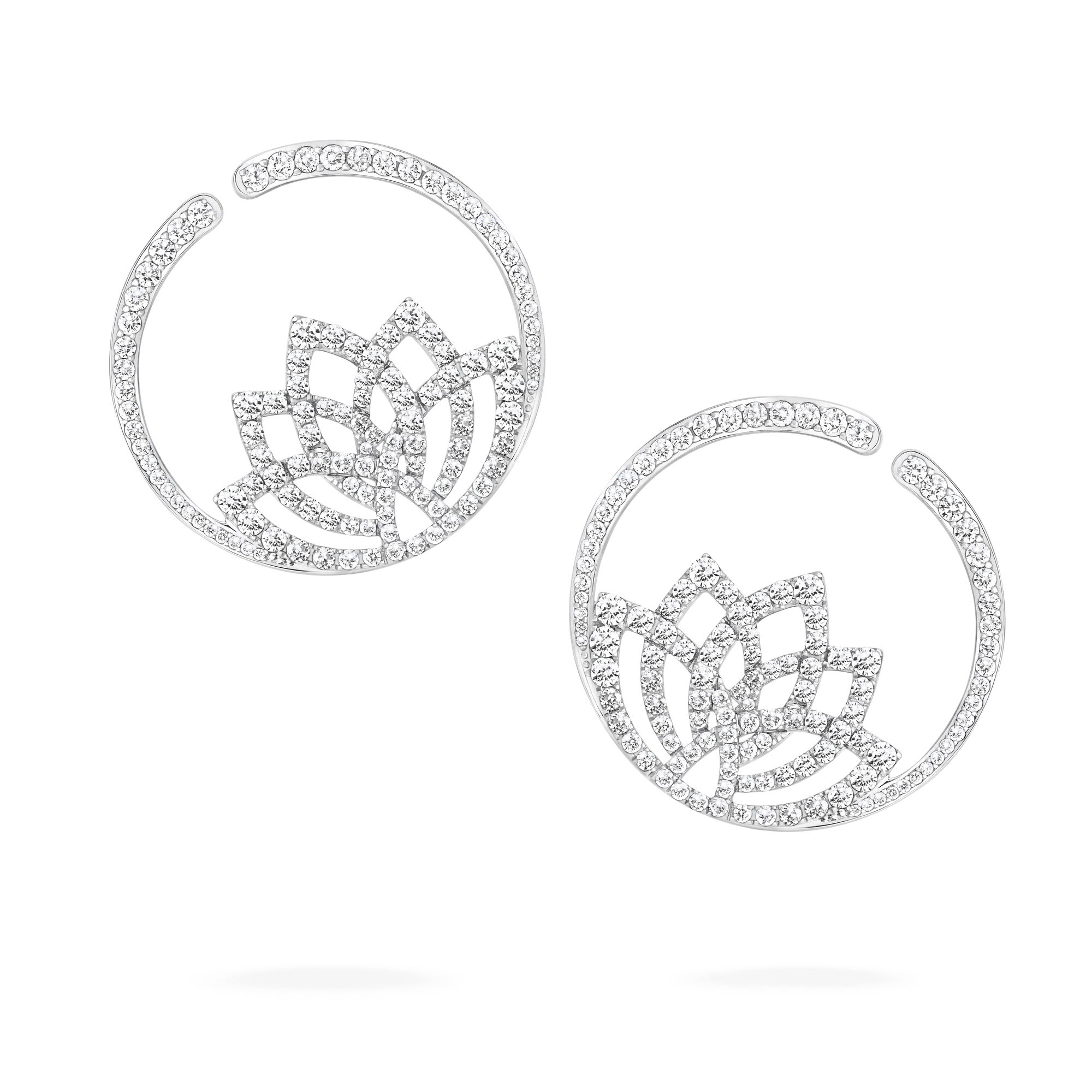 Garrard Lotus Jewellery Collection Lotus Flower Diamond Hoop Earrings in 18K White Gold, 2019326, Hero