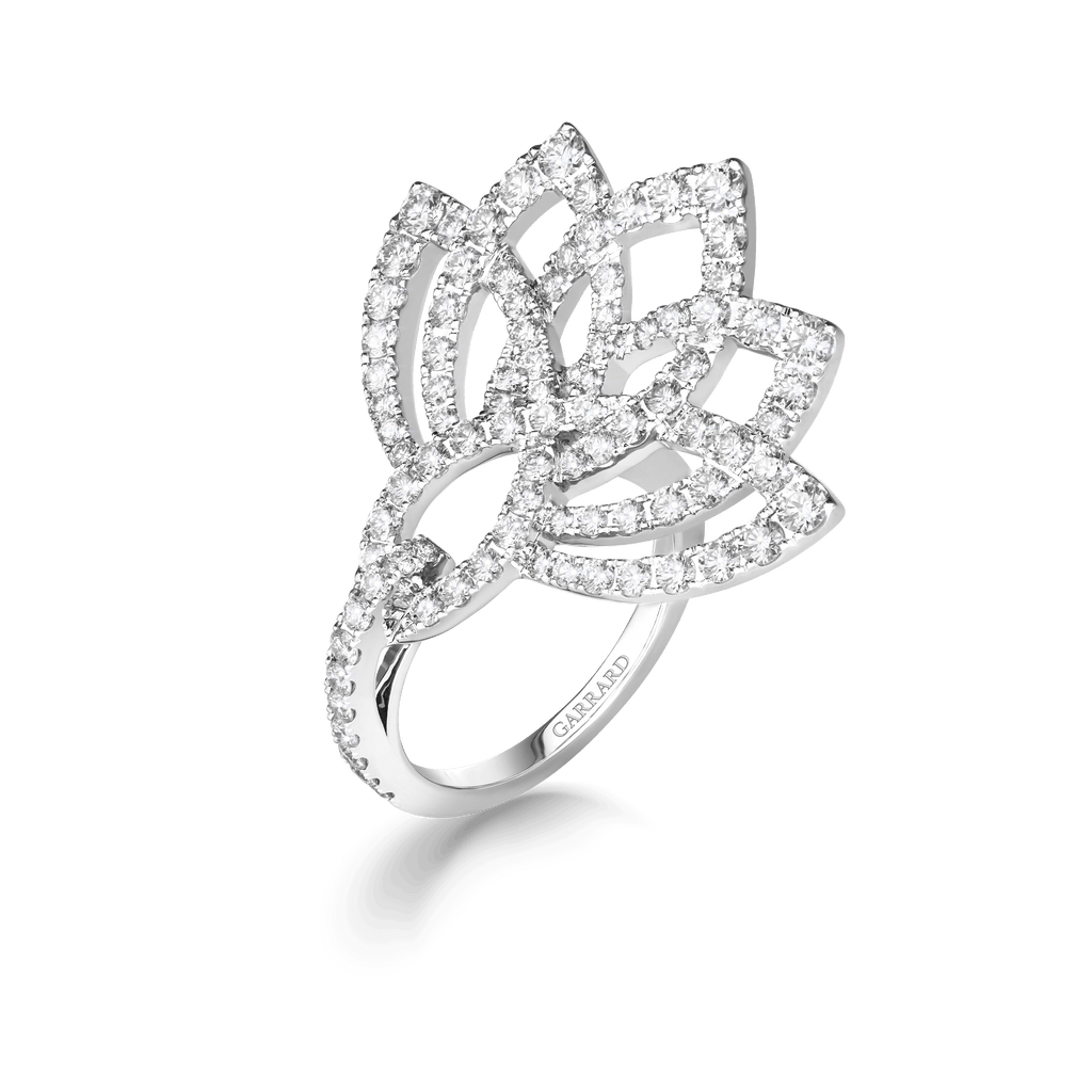Garrard Lotus Jewellery Collection Lotus Flower Diamond Ring in 18K White Gold, 2019332, Hero