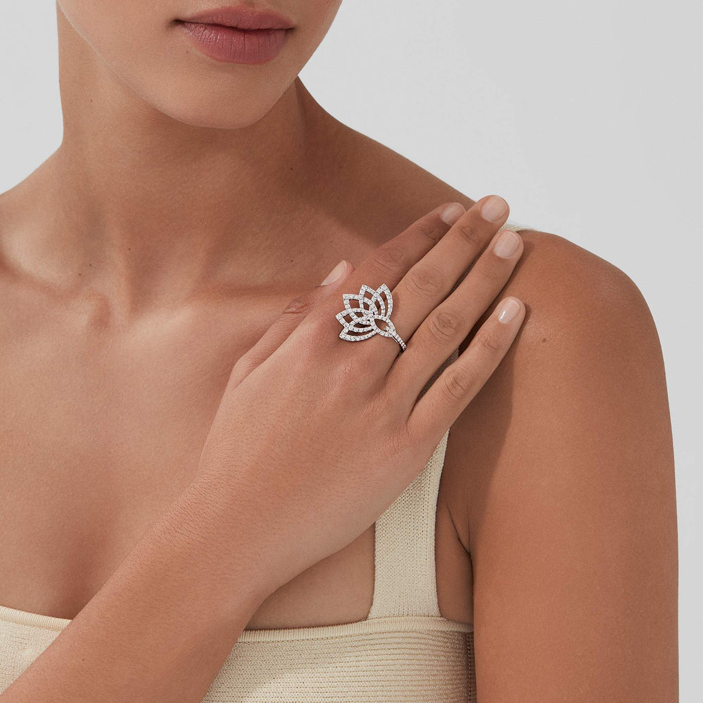 Garrard Lotus Jewellery Collection Lotus Flower Diamond Ring in 18K White Gold, 2019332, Model