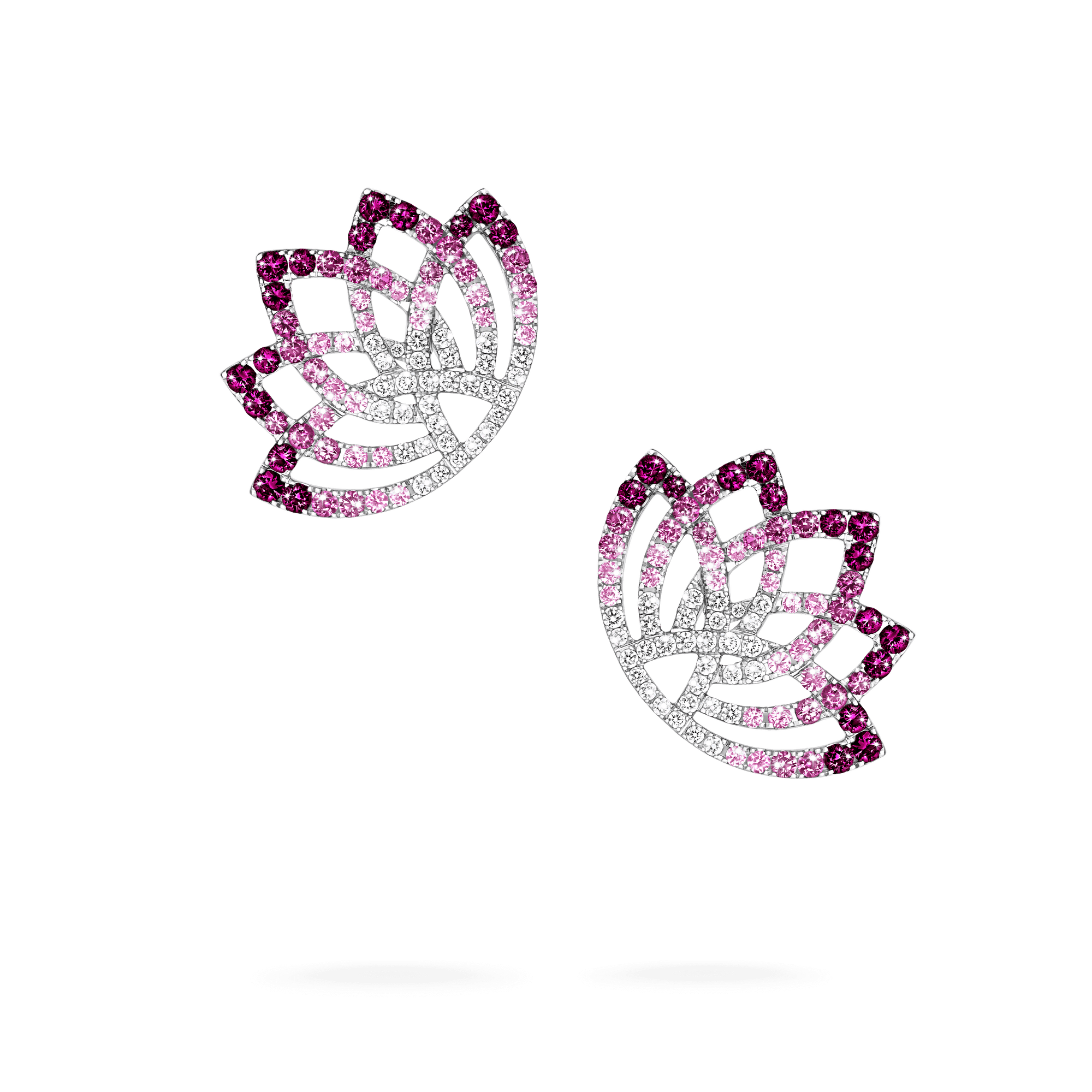 Garrard Lotus Jewellery Collection Lotus Flower Pink Sapphire and and Diamond Climber Earrings in 18K White Gold, 2019321, Hero