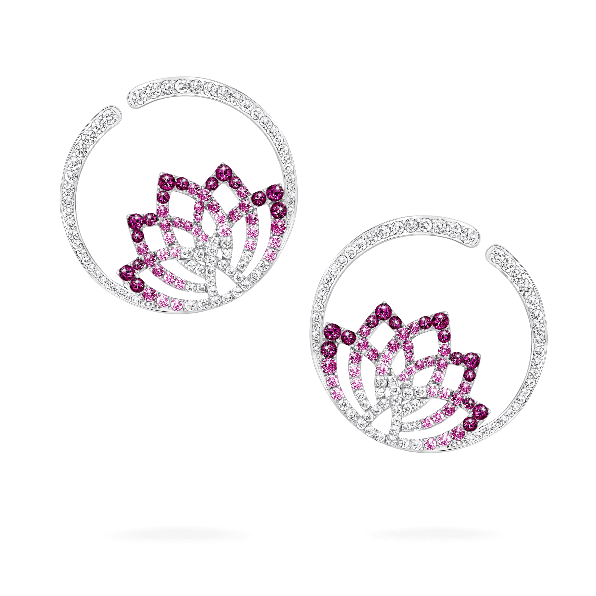 Garrard Lotus Jewellery Collection Lotus Flower Pink Sapphire and and Diamond Hoop Earrings in 18K White Gold, 2019327, Hero