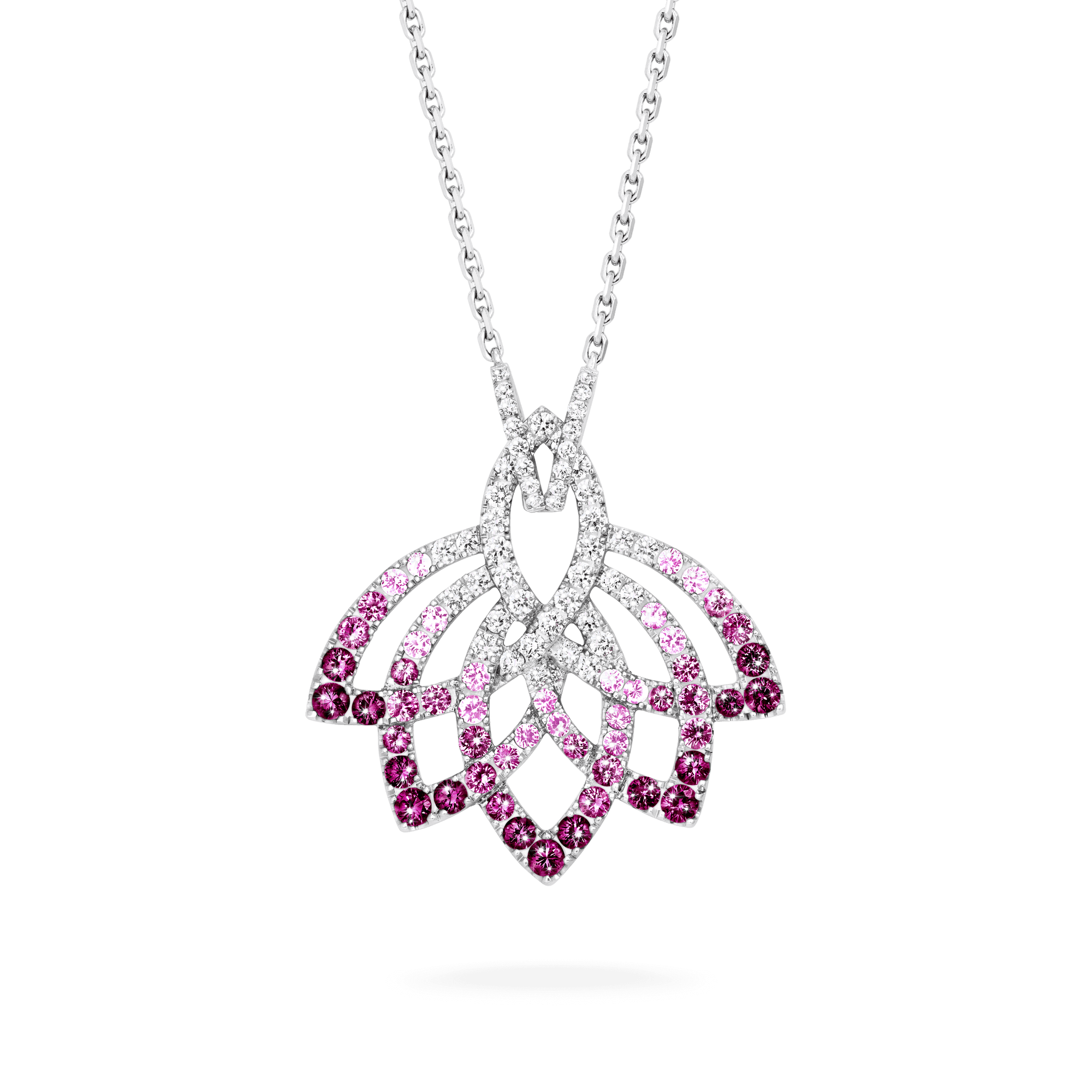 Garrard Lotus Jewellery Collection Lotus Flower Pink Sapphire and and Diamond Pendant in 18K White Gold, 2019309, Hero