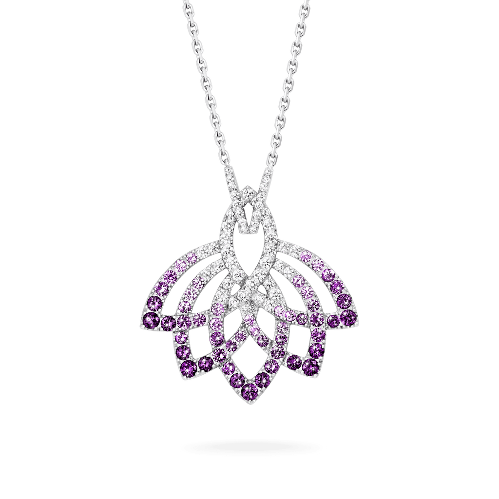 Garrard Lotus Jewellery Collection Lotus Flower Purple Sapphire and and Diamond Pendant in 18K White Gold, 2019313, Hero