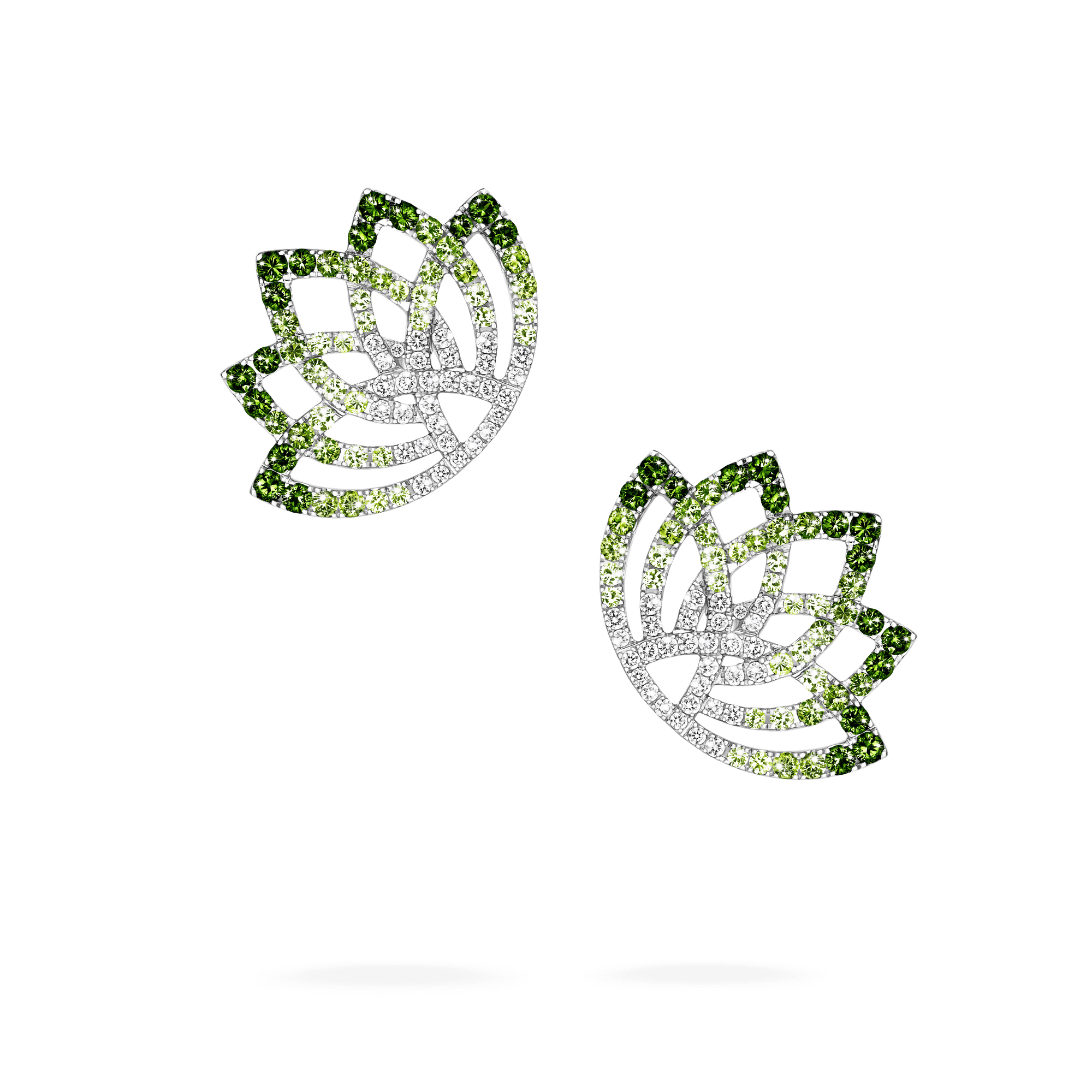 Garrard Lotus Jewellery Collection Lotus Flower Tsavorite Garnet and Diamond Climber Earrings in 18K White Gold, 2019323, Hero