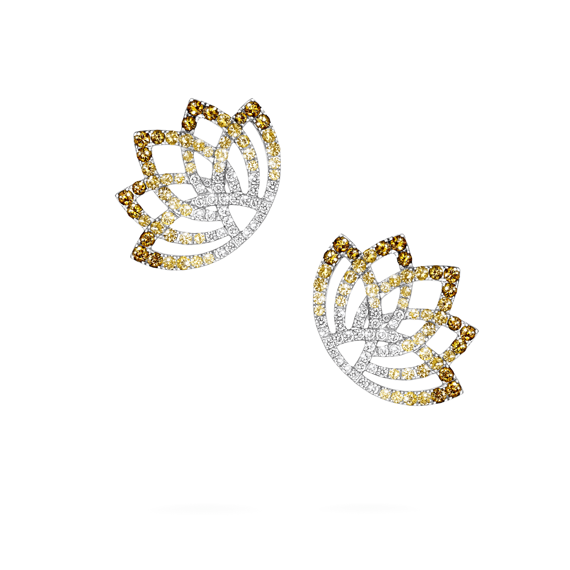 Garrard Lotus Jewellery Collection Lotus Flower Yellow Sapphire and and Diamond Climber Earrings in 18K White Gold, 2019324, Hero