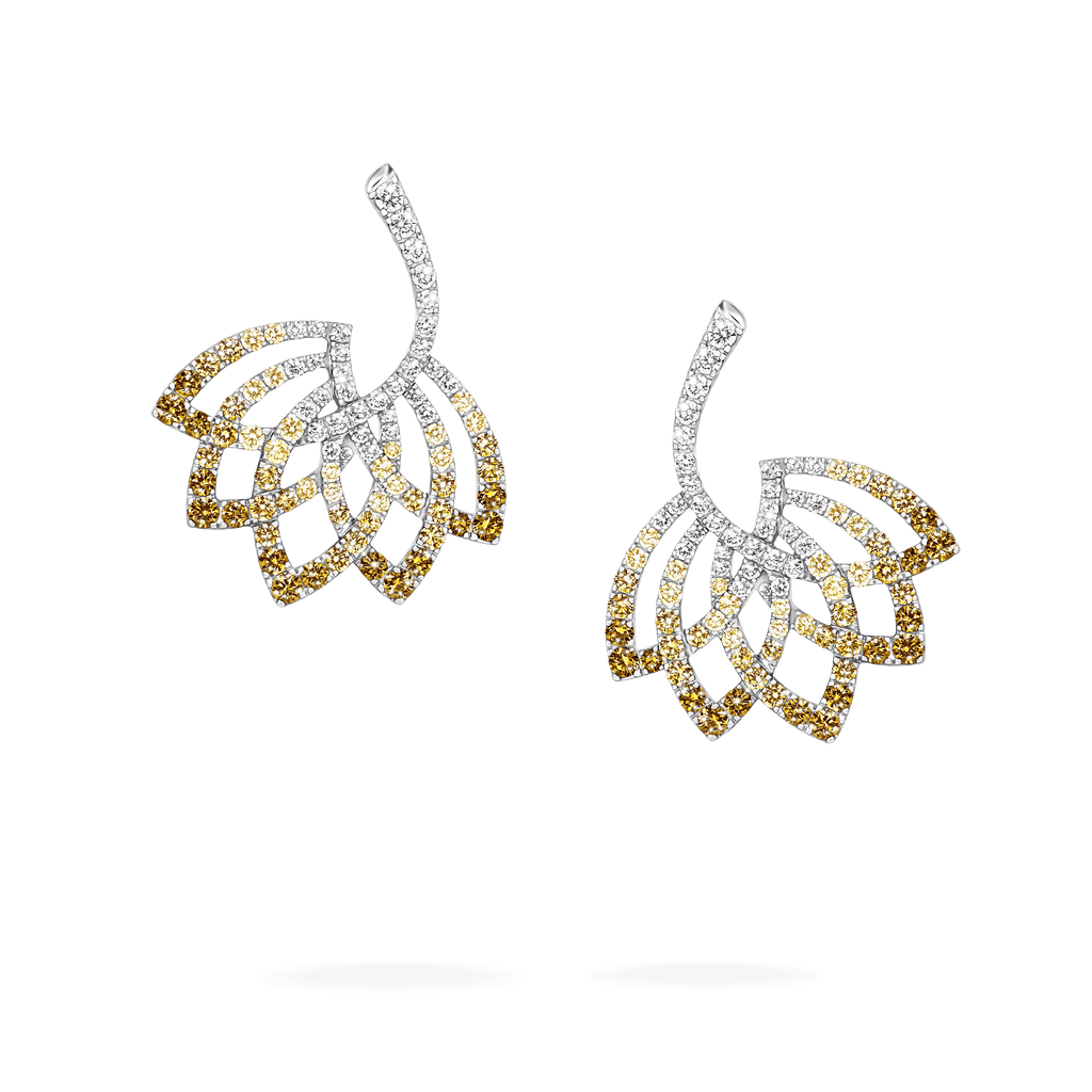 Garrard Lotus Jewellery Collection Lotus Flower Yellow Sapphire and and Diamond Drop Earrings in 18K White Gold, 2019318, Hero