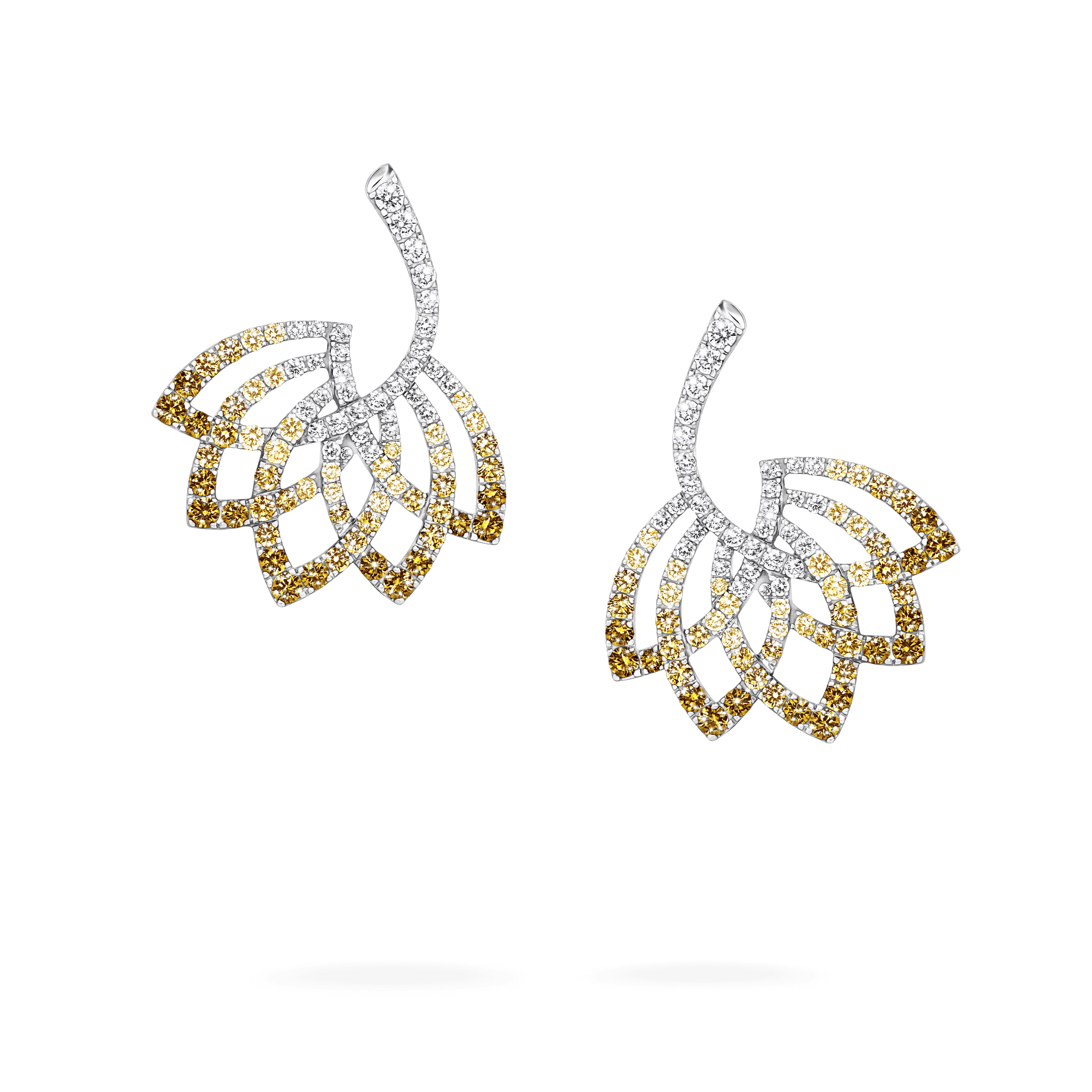 Garrard Lotus Jewellery Collection Lotus Flower Yellow Sapphire and and Diamond Drop Earrings in 18K White Gold, 2019318, Hero