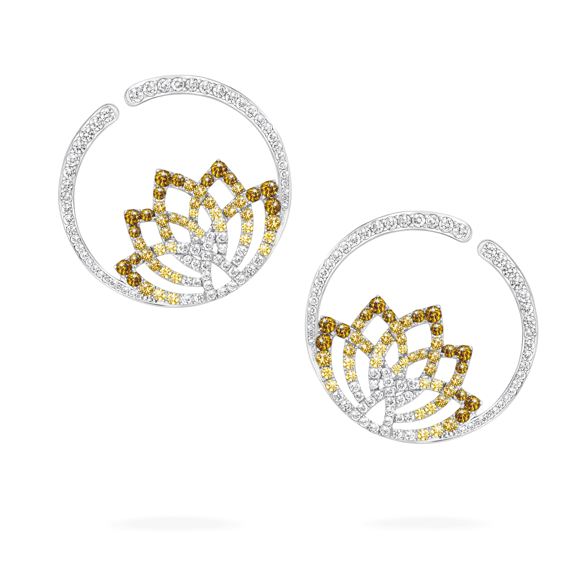 Garrard Lotus Jewellery Collection Lotus Flower Yellow Sapphire and and Diamond Hoop Earrings in 18K White Gold, 2019330, Hero