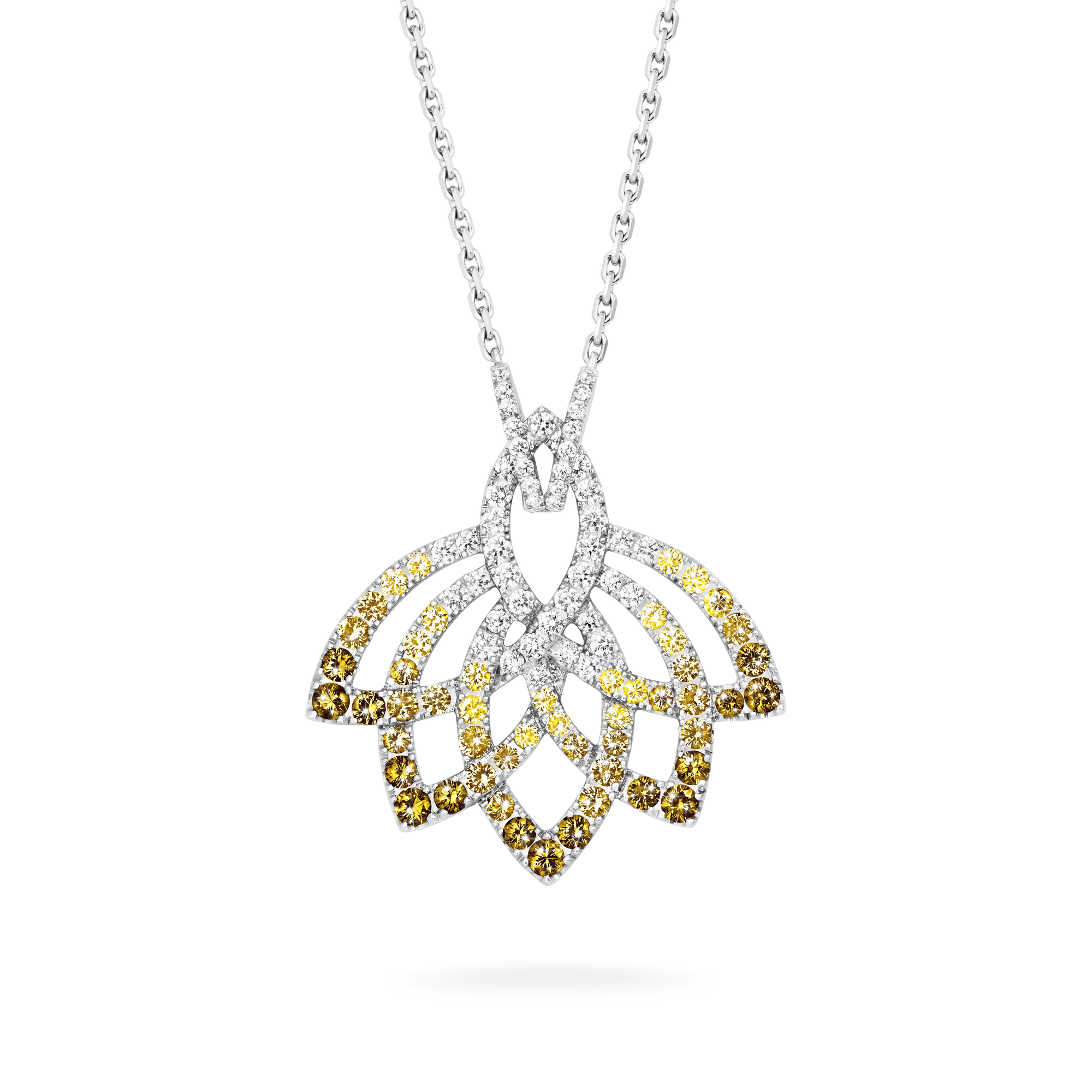 Garrard Lotus Jewellery Collection Lotus Flower Yellow Sapphire and and Diamond Pendant in 18K White Gold, 2019312, Hero