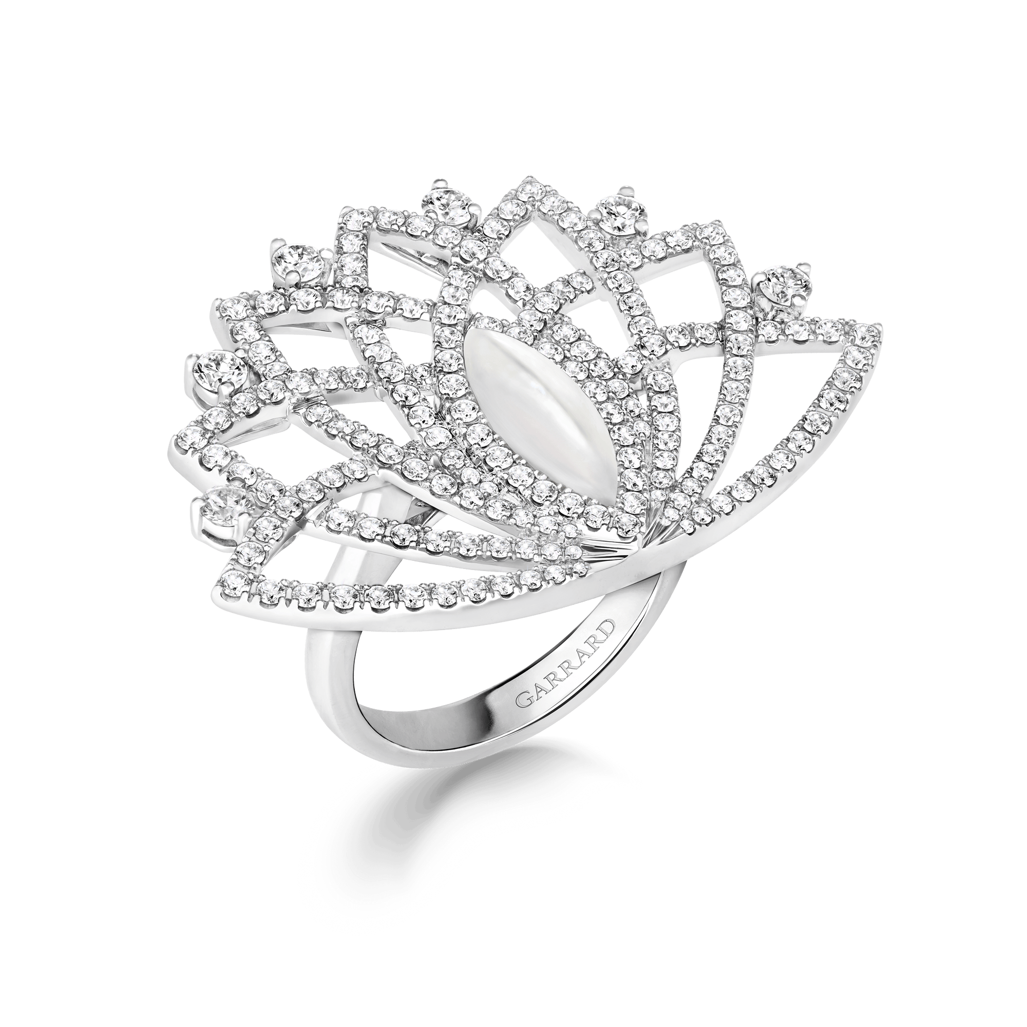 Garrard Lotus Jewellery Collection Lotus Petal High Jewelery Diamond Ring In 18K White Gold with Mother of Peal, 2019364, Hero