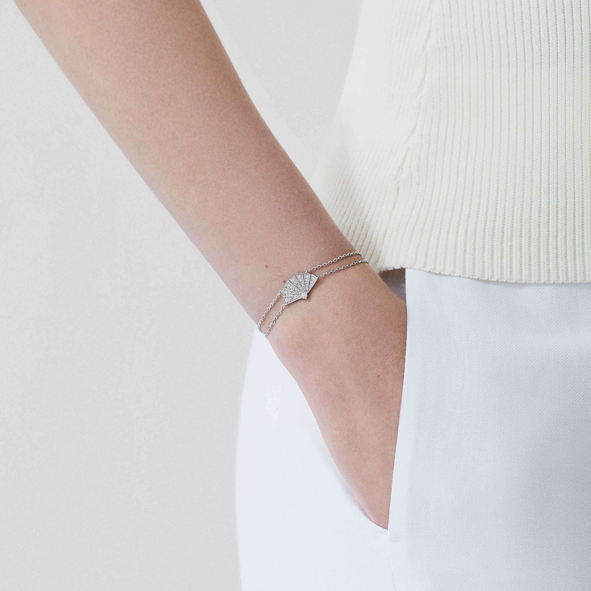 Garrard Mini Icons collection Fanfare Bracelet in 18ct White Gold with Diamonds 2018311 on model