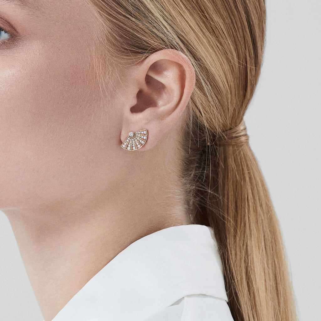 Garrard Mini Icons collection Fanfare Earrings in 18ct rose gold with Diamonds 2018419 on model