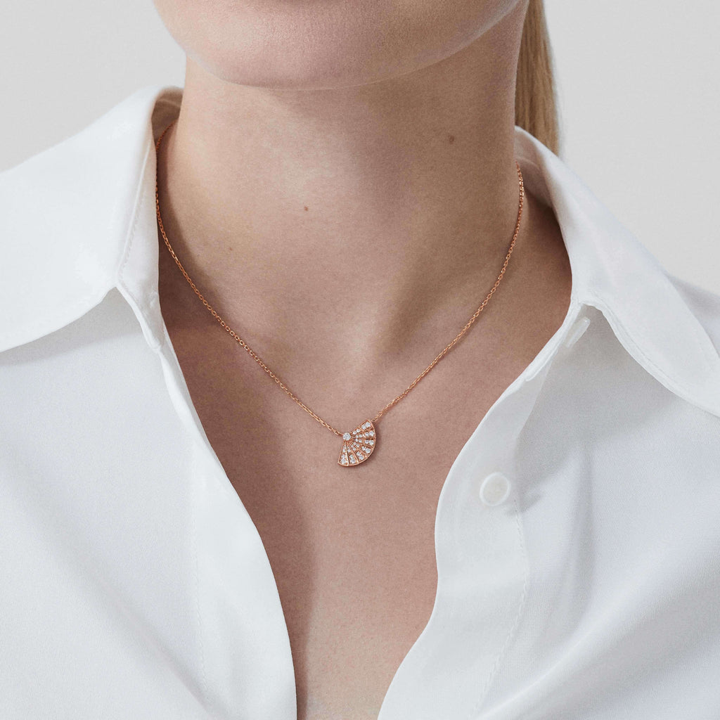 Garrard Mini Icons collection Fanfare Necklace in 18ct Rose Gold with Diamonds 2018414 On Model