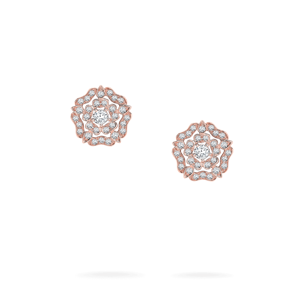 Garrard Mini Icons collection Tudor Rose Earrings in 18ct Rose Gold with Diamonds 2012639 Hero View 1
