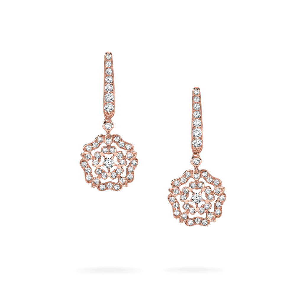 Garrard Mini Icons collection Tudor Rose Earrings in 18ct Rose Gold with Diamonds 2012641 Hero View