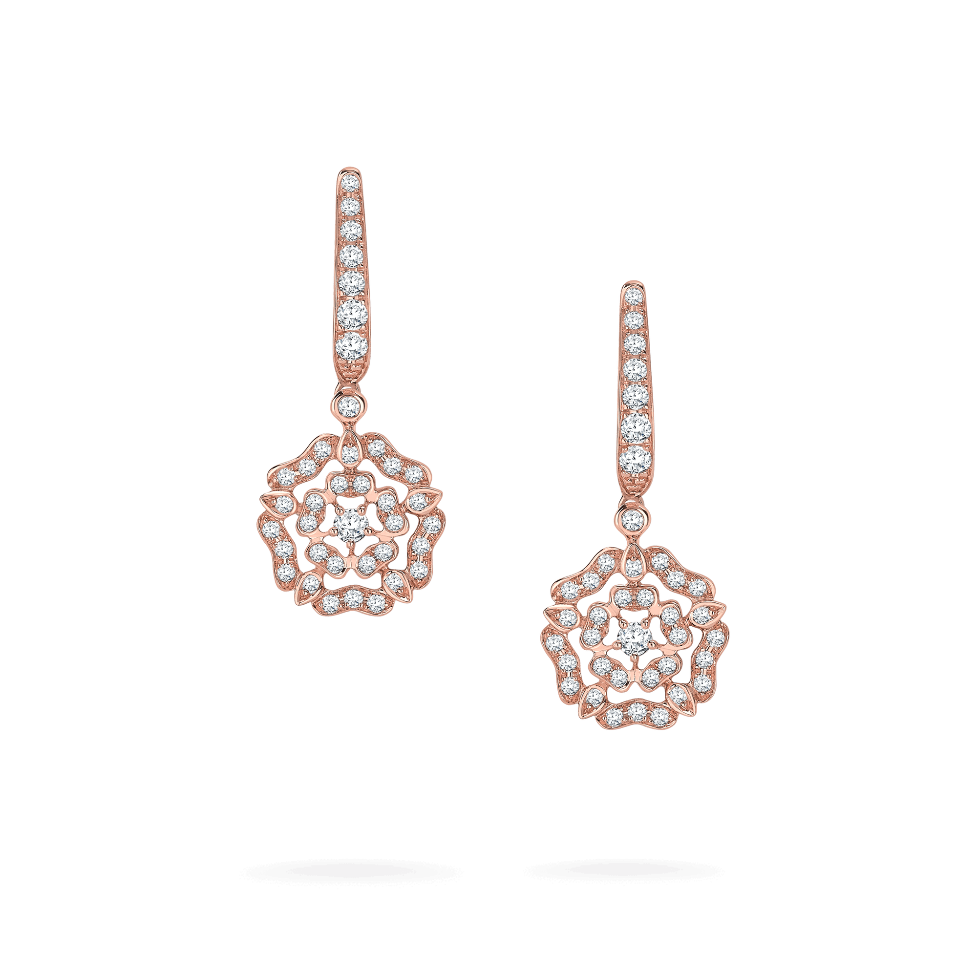 Garrard Mini Icons collection Tudor Rose Earrings in 18ct Rose Gold with Diamonds 2012641 Hero View
