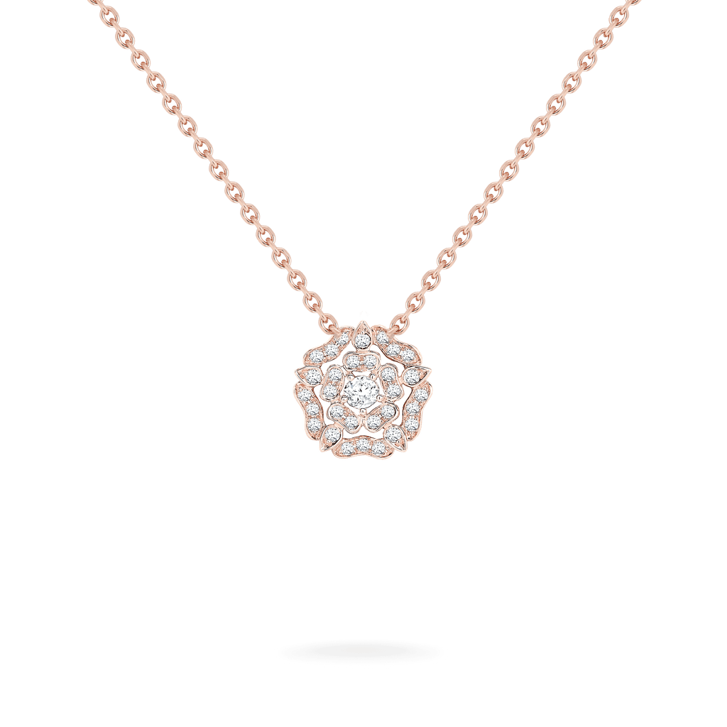 Garrard Mini Icons collection Tudor Rose Necklace in 18ct Rose Gold with Diamonds 2012641 Hero View 1