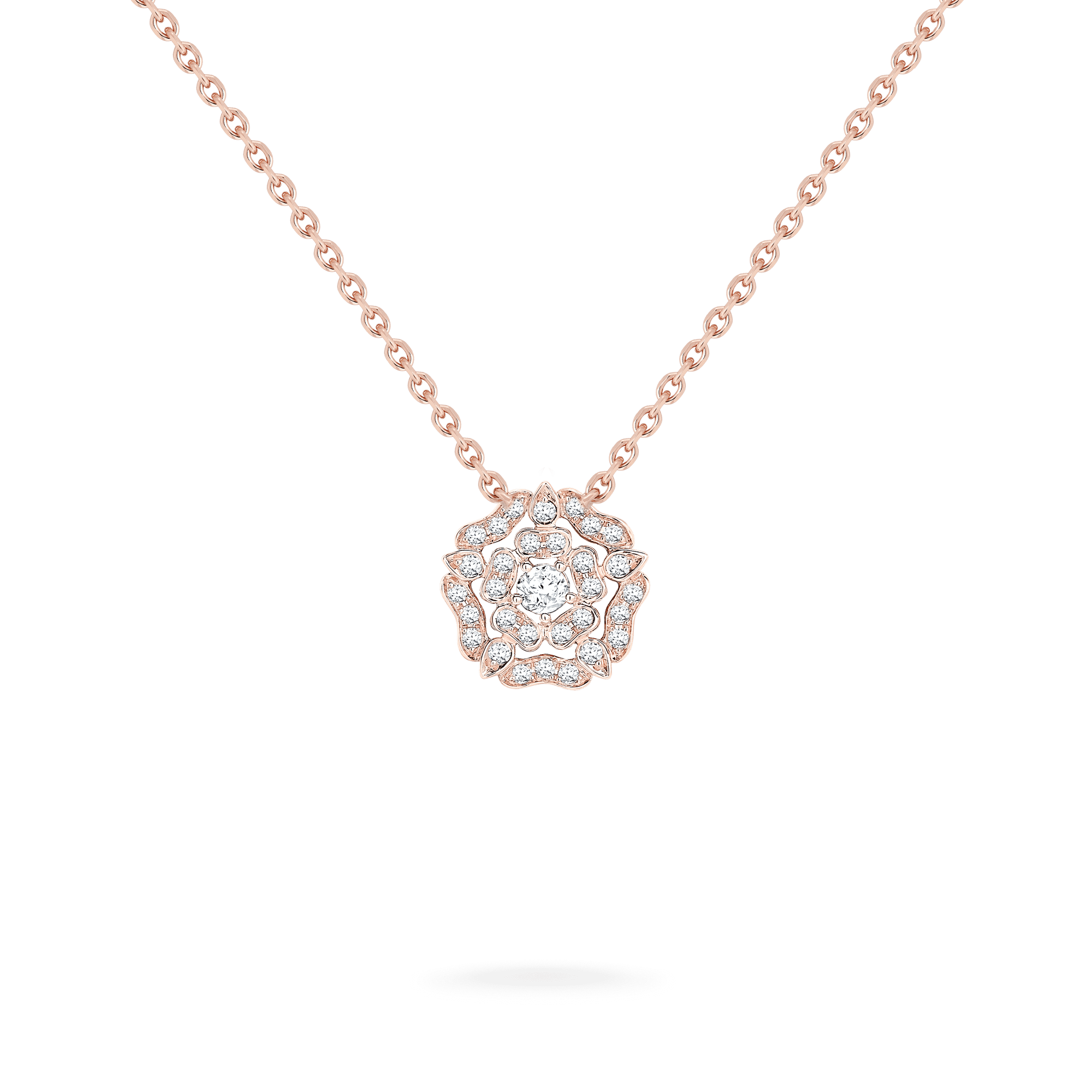 Garrard Mini Icons collection Tudor Rose Necklace in 18ct Rose Gold with Diamonds 2012641 Hero View 1