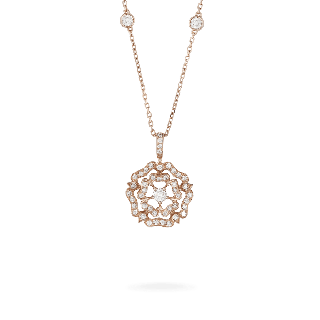Garrard Mini Icons collection Tudor Rose Necklace in 18ct Rose Gold with Diamonds 2018656 Hero View