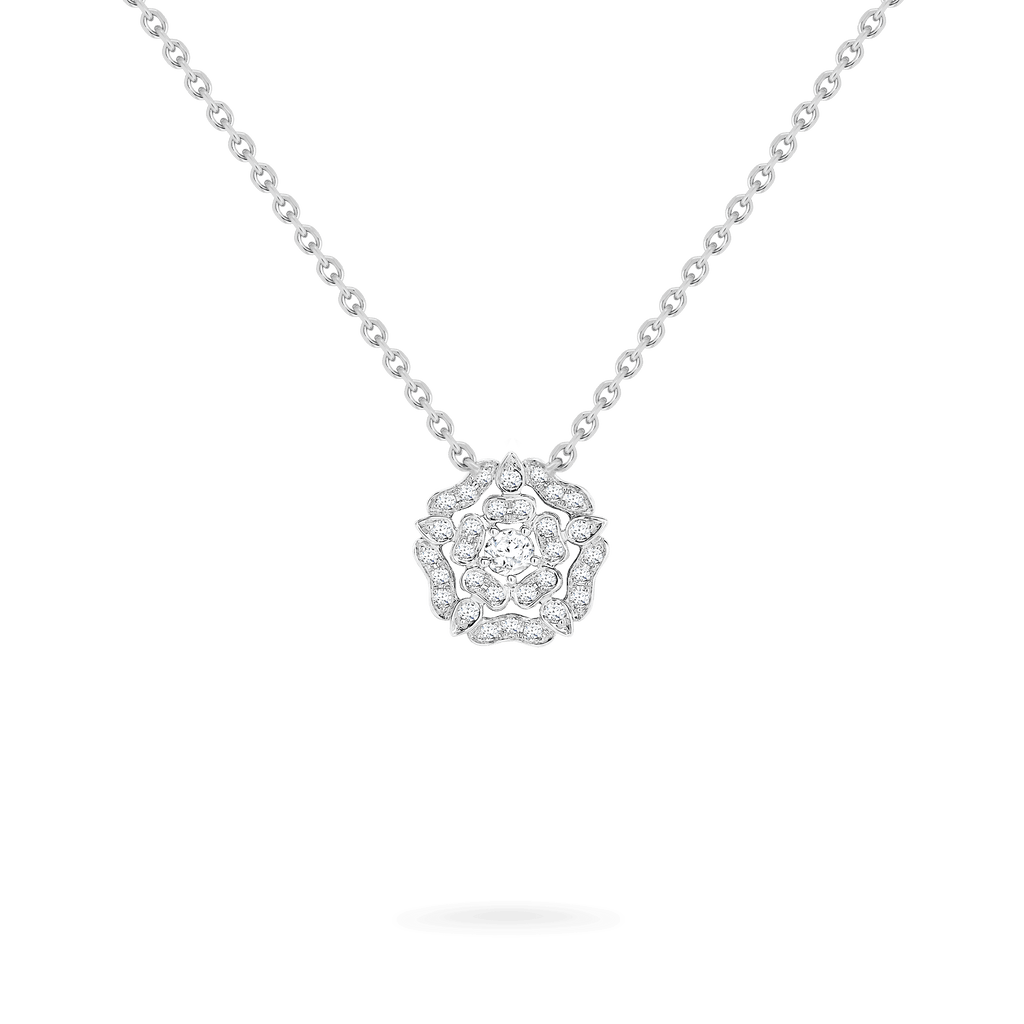 Garrard Mini Icons collection Tudor Rose Necklace in 18ct White Gold with Diamonds 2012431 Hero View 1