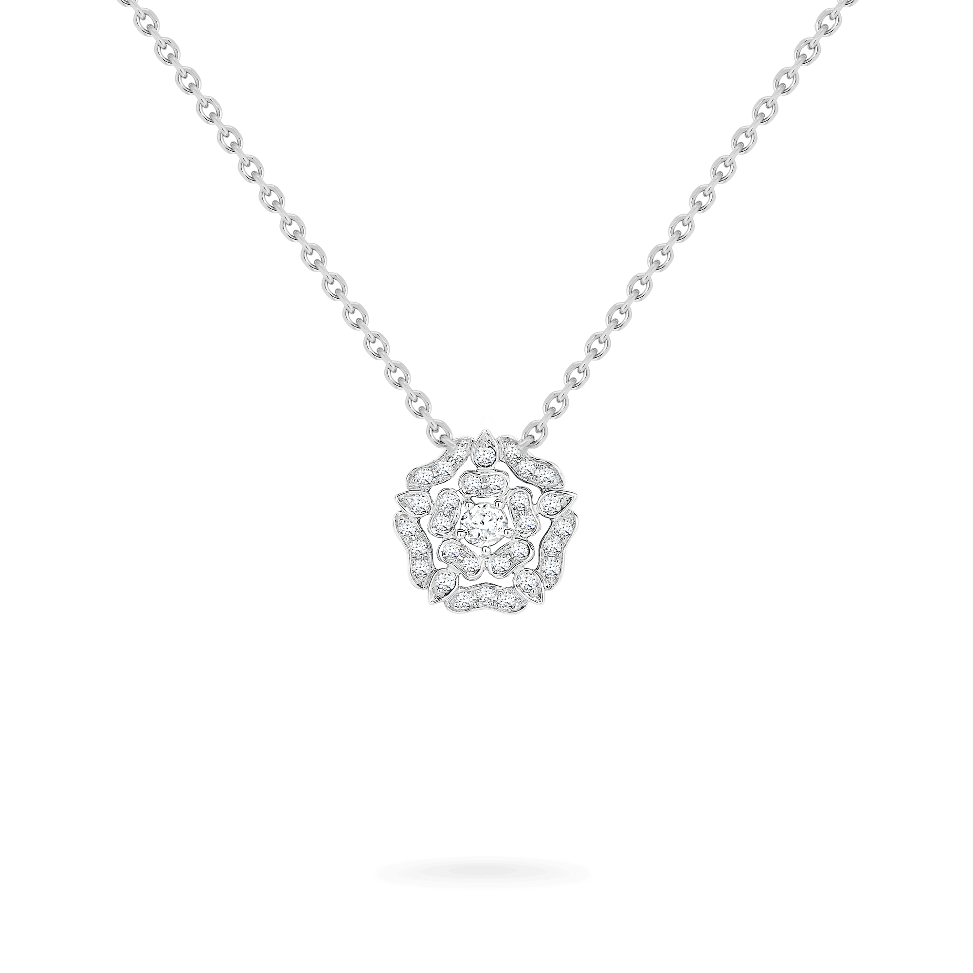 Garrard Mini Icons collection Tudor Rose Necklace in 18ct White Gold with Diamonds 2012431 Hero View 1