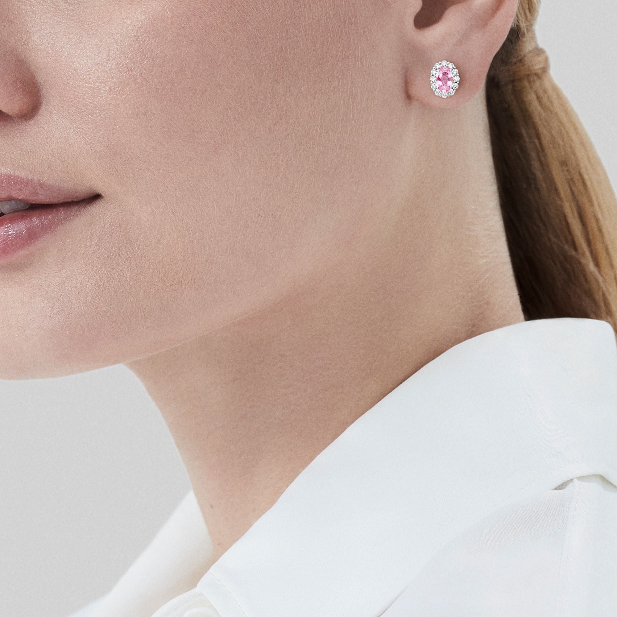 1735 Mini Icons Pink Sapphire Stud Earrings | In Platinum with Diamonds