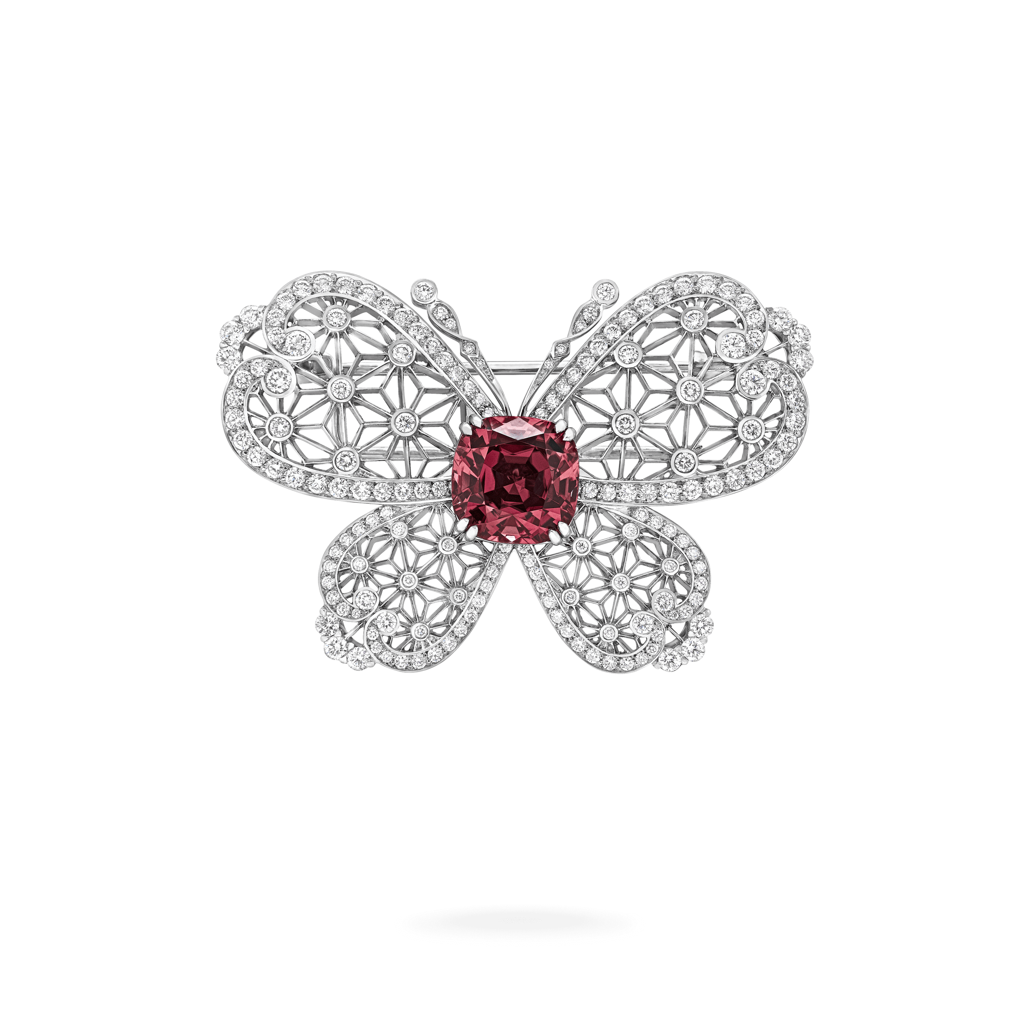 Garrard Muse Filigree 6.86ct Pink Tourmaline and Diamond Brooch In 18ct White Gold 2017884