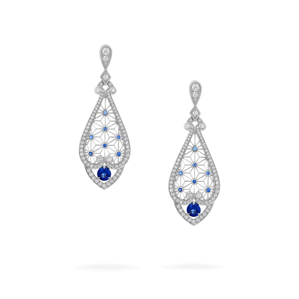 Garrard Muse Filigree Diamond and Sapphire Earrings​ In 18ct White Gold 2016006 Hero