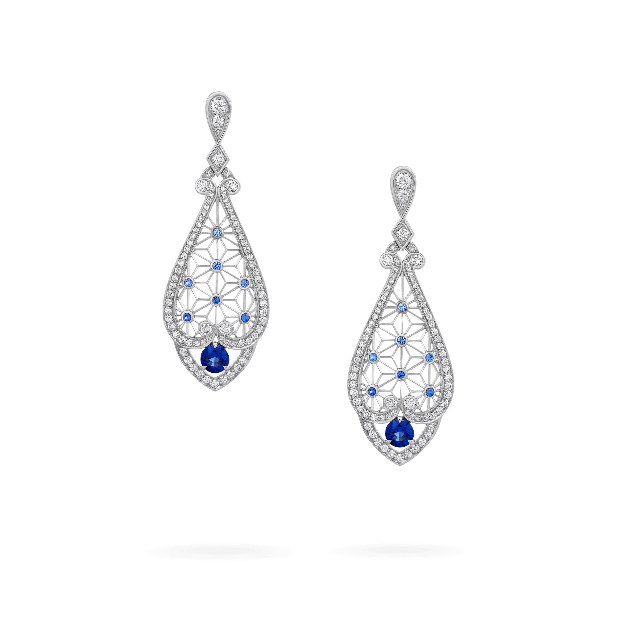 Garrard Muse Filigree Diamond and Sapphire Earrings​ In 18ct White Gold 2016006 Hero