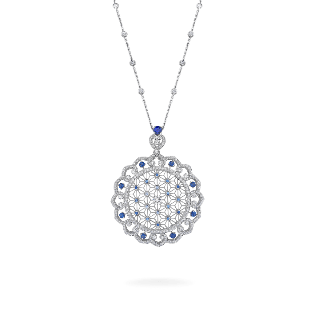 Garrard Muse Filigree Diamond and Sapphire Pendant​ In 18ct White Gold 2016267 Hero