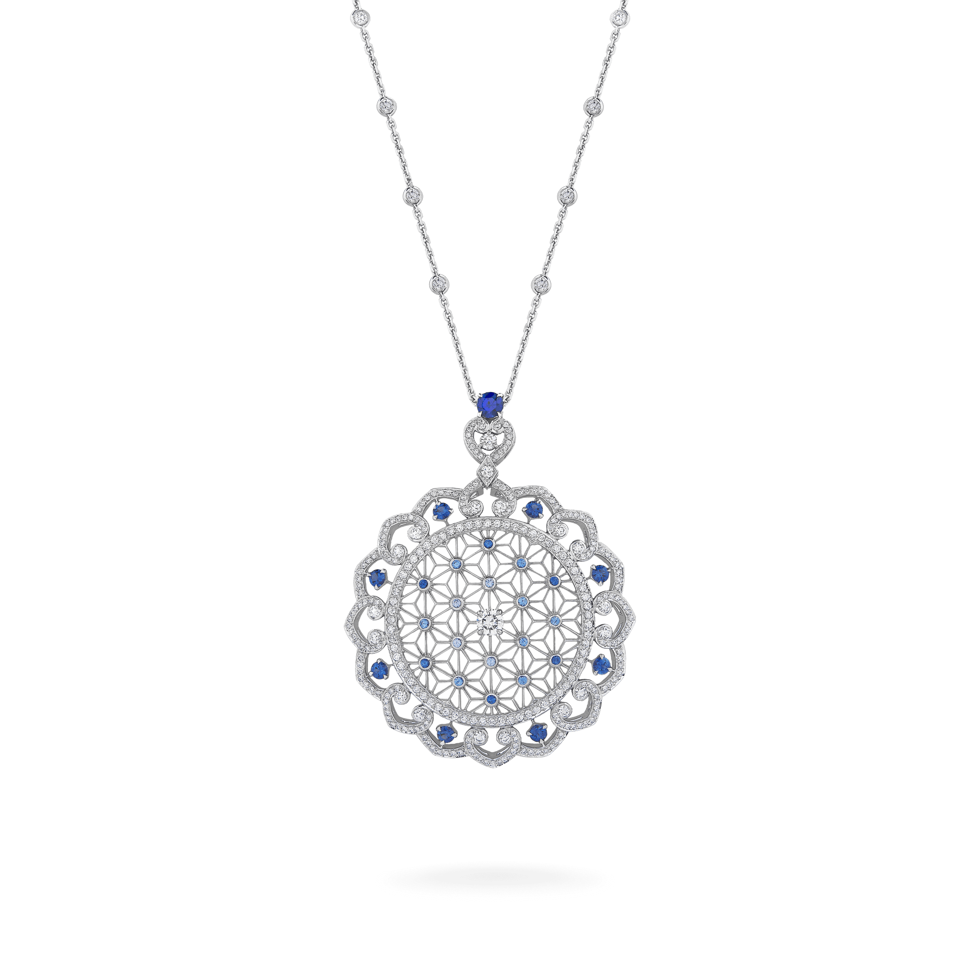 Garrard Muse Filigree Diamond and Sapphire Pendant​ In 18ct White Gold 2016267 Hero