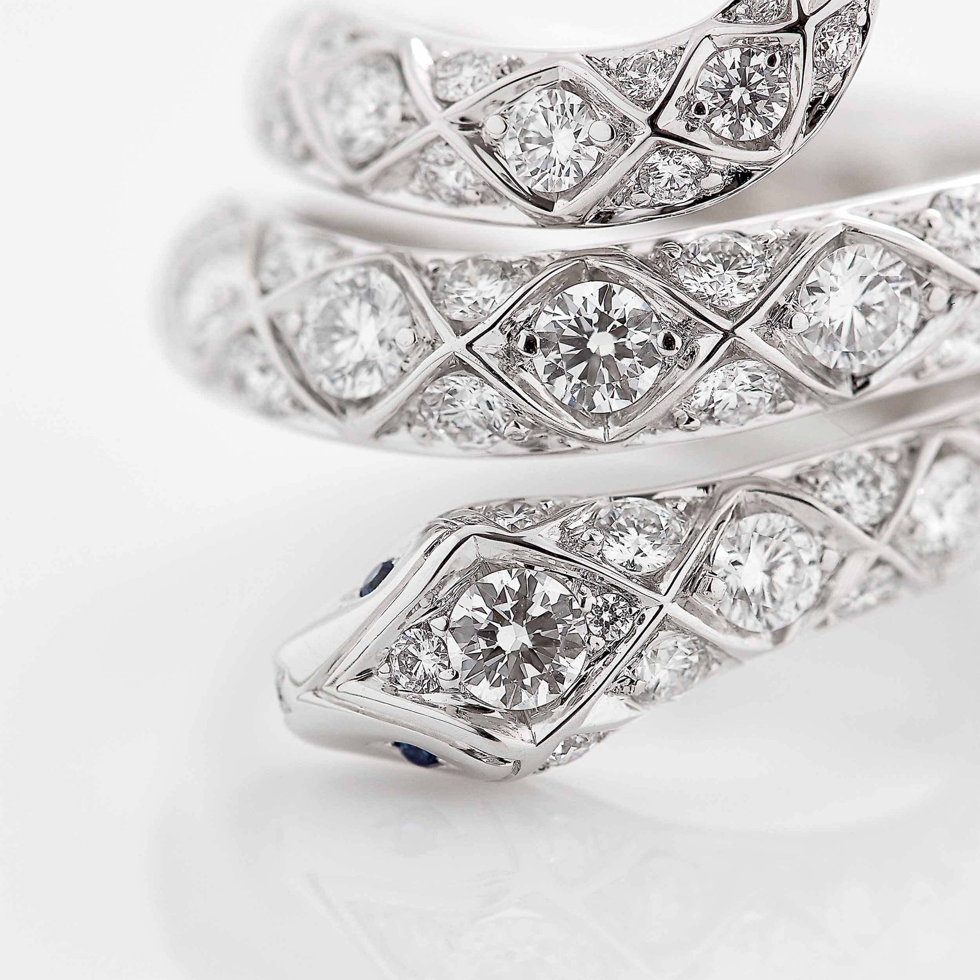 Garrard Muse Serpent Diamond Ring In 18ct White Gold with Blue Sapphires 2016013 closeup1