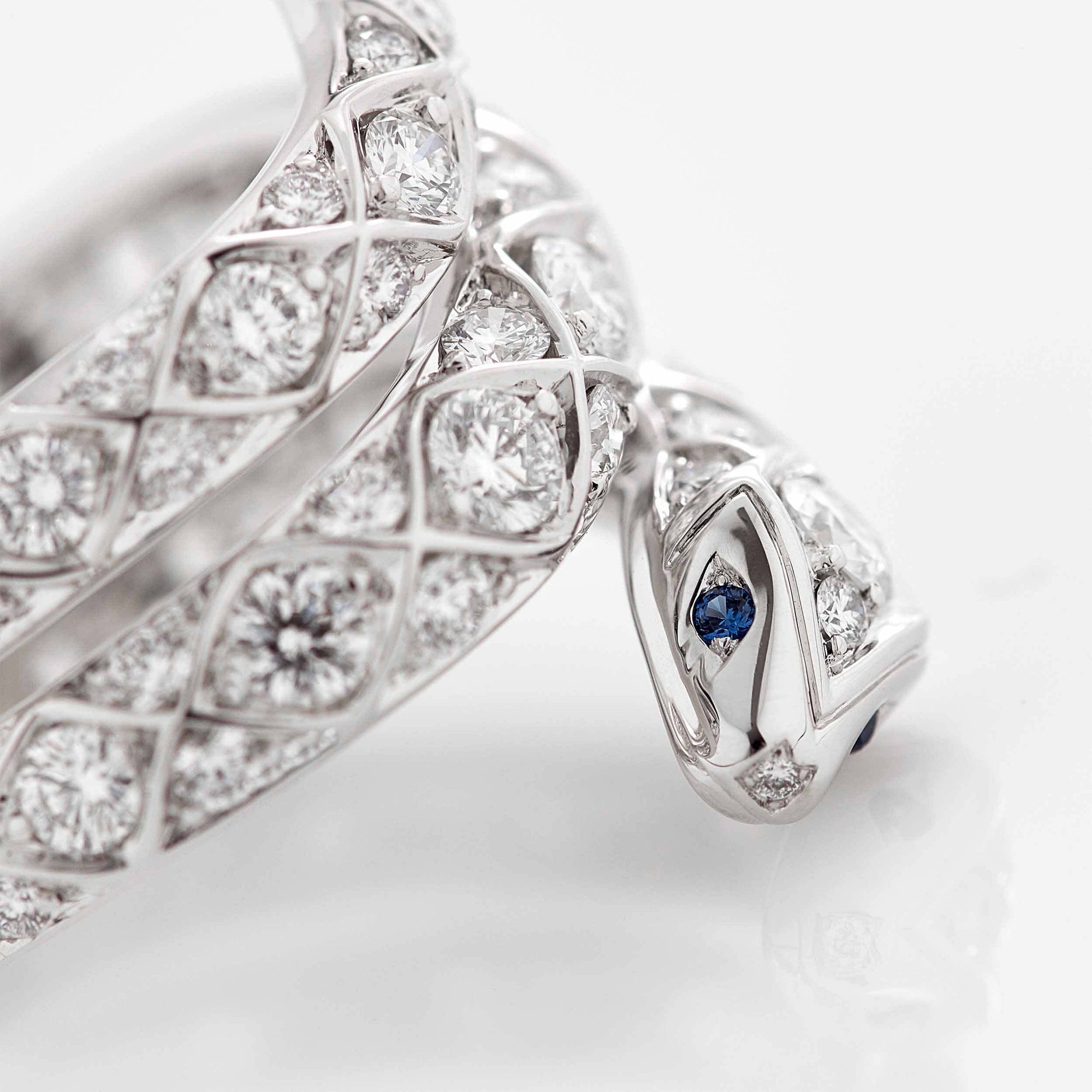 Garrard Muse Serpent Diamond Ring In 18ct White Gold with Blue Sapphires 2016013 closeup2