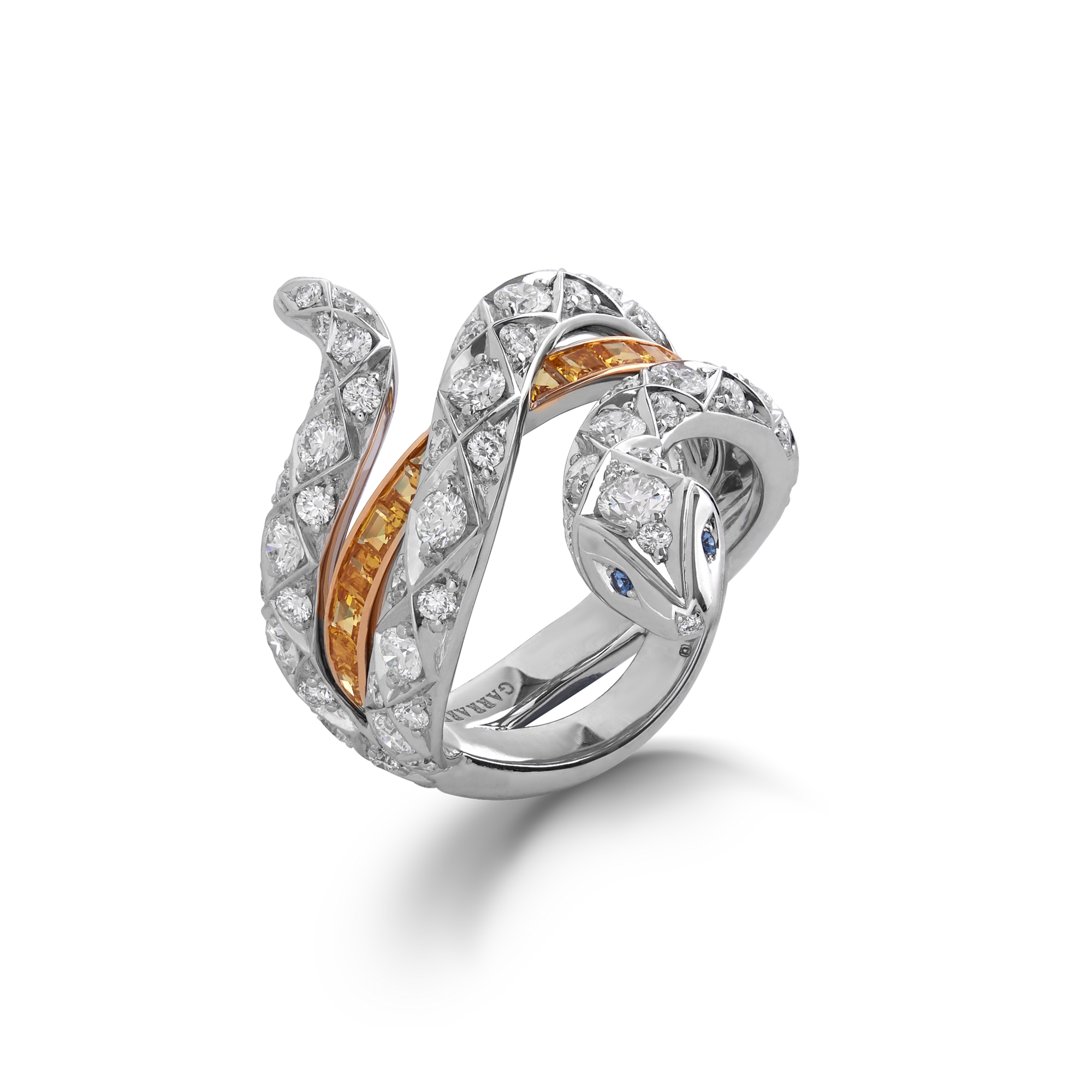 Garrard Muse Serpent Yellow Sapphire and Diamond Ring In 18ct White and Yellow Gold with Blue Sapphires 2016015