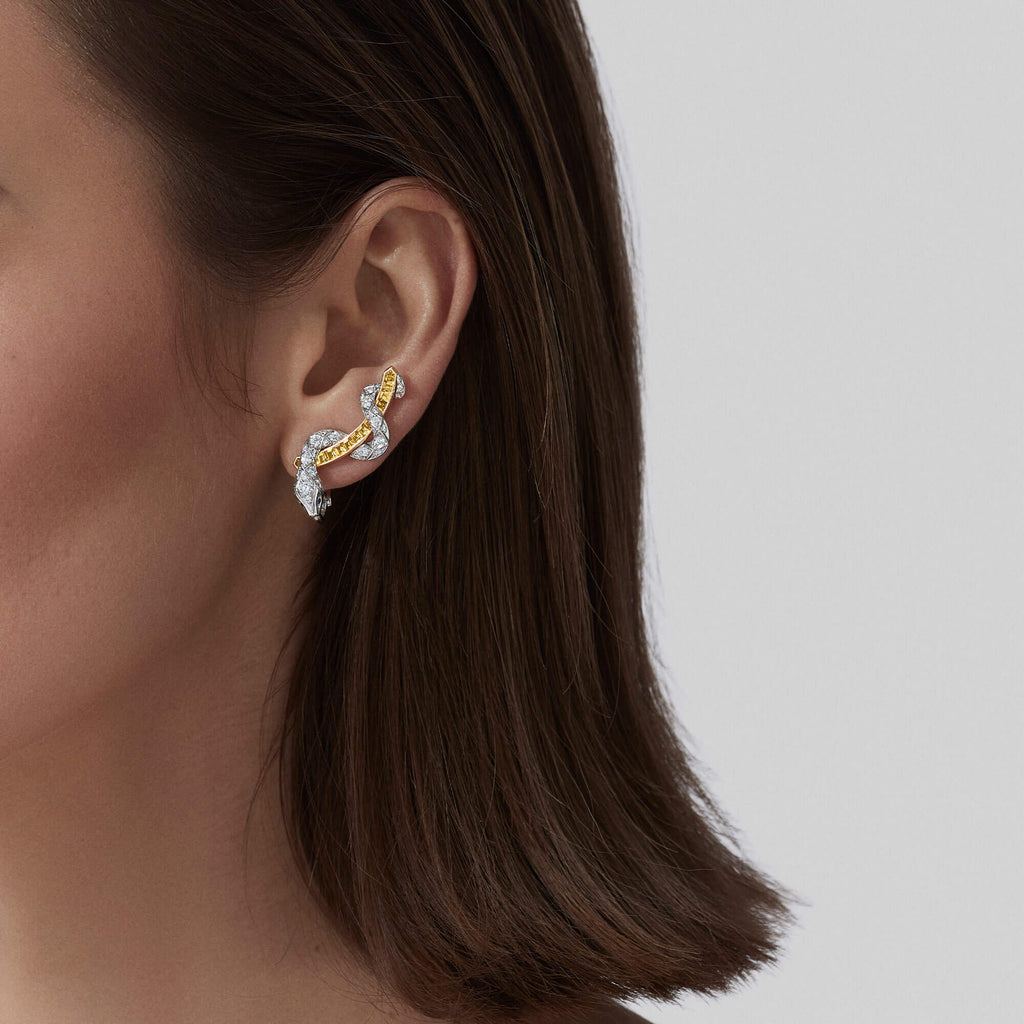 Garrard Muse jewellery collection Muse Serpent Yellow Sapphire and Damond Ear Climbers In 18ct White Gold with Blue Sapphires 2016018 model