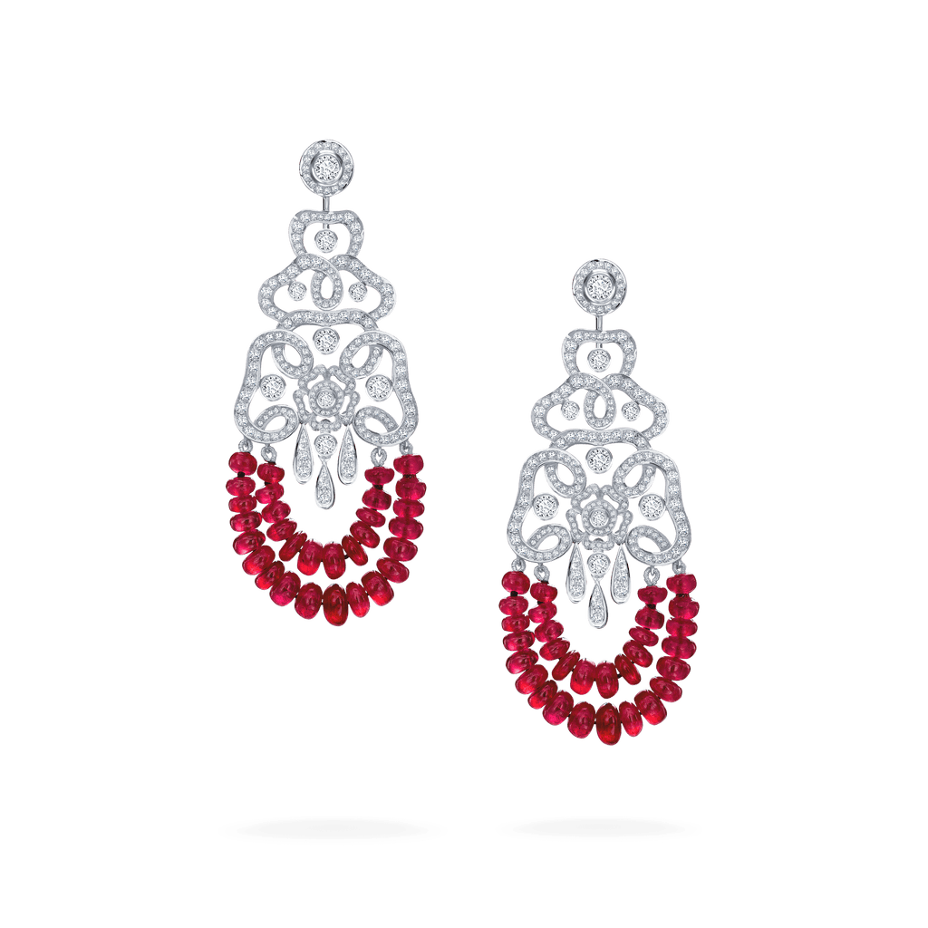 Red Rose High Jewellery Ruby and Diamond Earrings | In 18ct White Gold