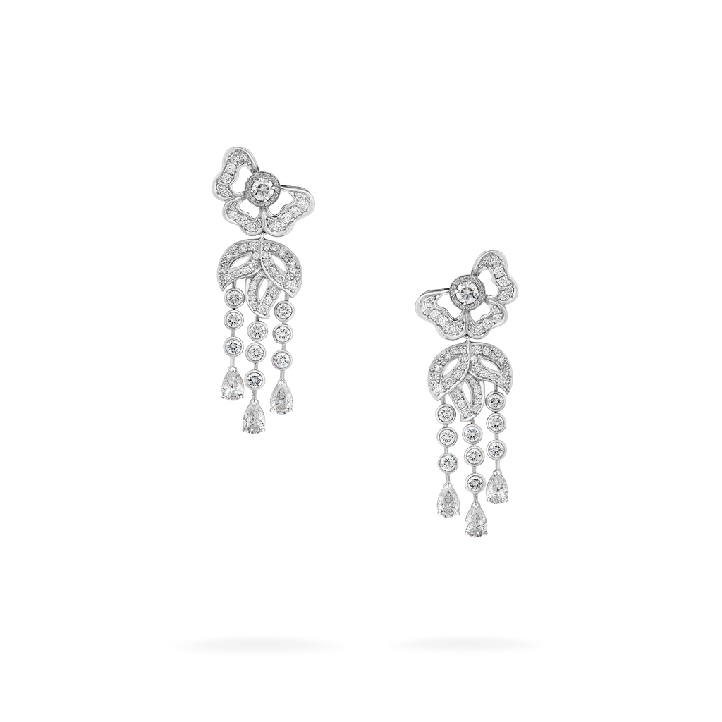 Rose Garden High Jewellery Diamond Drop Earrings | In 18ct White Gold