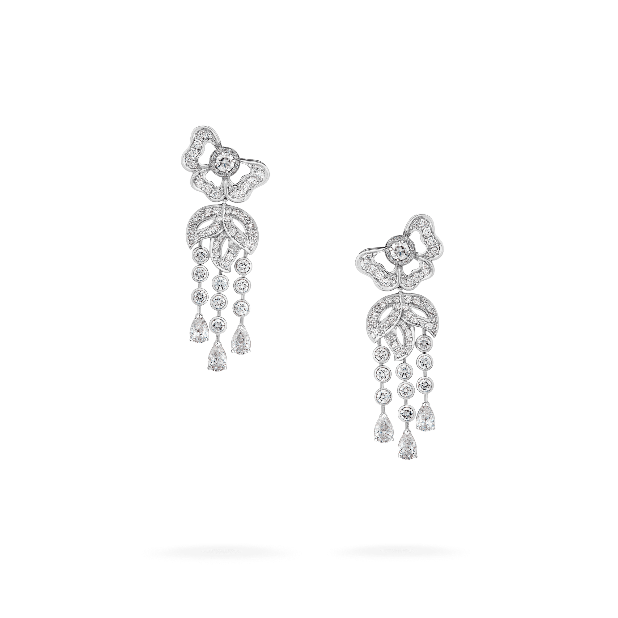 Rose Garden High Jewellery Diamond Drop Earrings | In 18ct White Gold