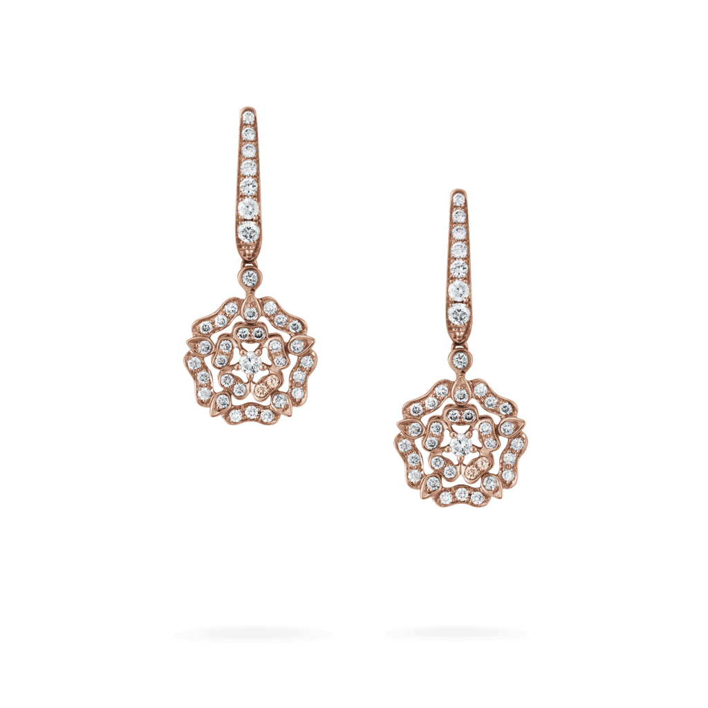 Garrard Tudor Rose Collection Rose Gold Drop Earrings with diamonds 2012641