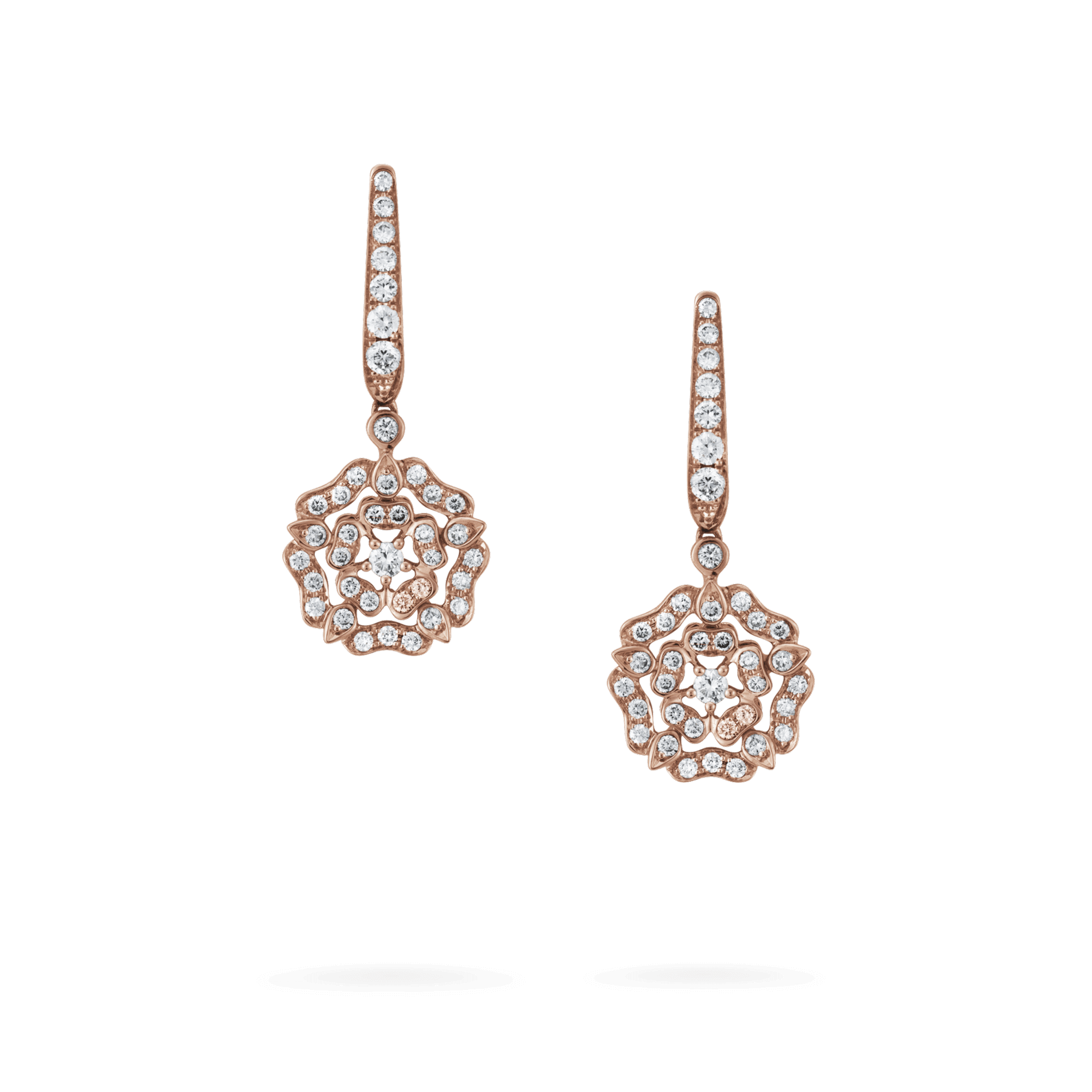 Garrard Tudor Rose Collection Rose Gold Drop Earrings with diamonds 2012641